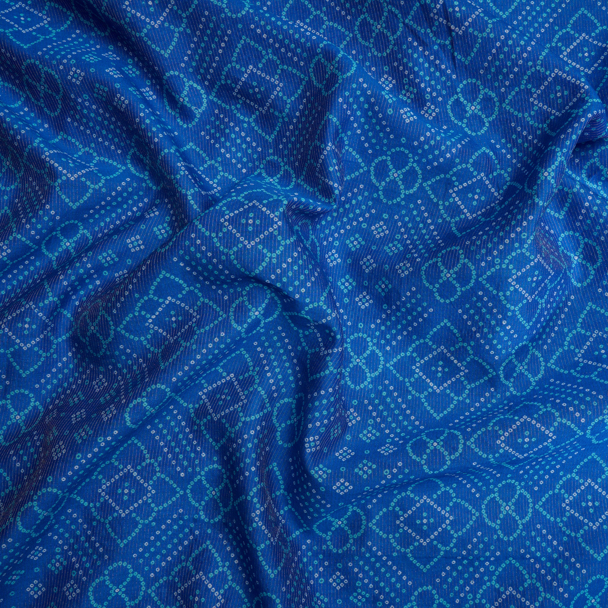 (Pre-Cut 1.35 Mtr)Palace Blue Bandhani Pattern Digital Printed Fine Chanderi Fabric