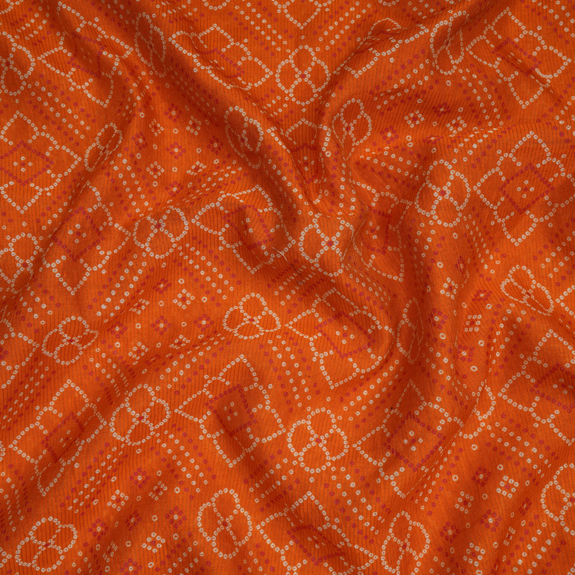 (Pre-Cut 2.00 Mtr)Orange Bandhani Parrten Digital Print Fancy Chanderi Fabric