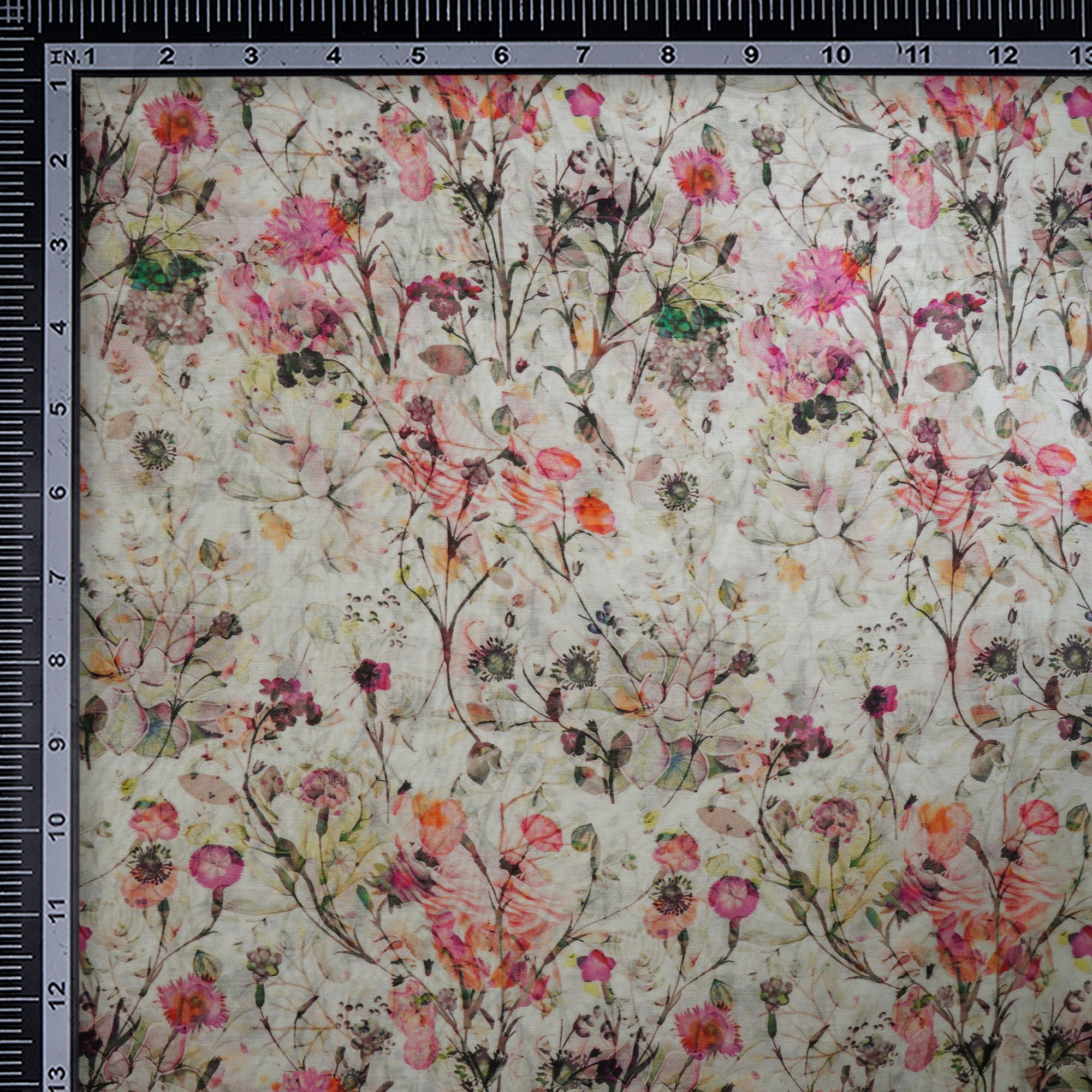 (Pre-Cut 2.20 Mtr)Multi Color Floral Pattern Digital Print Fine Chanderi Fabric