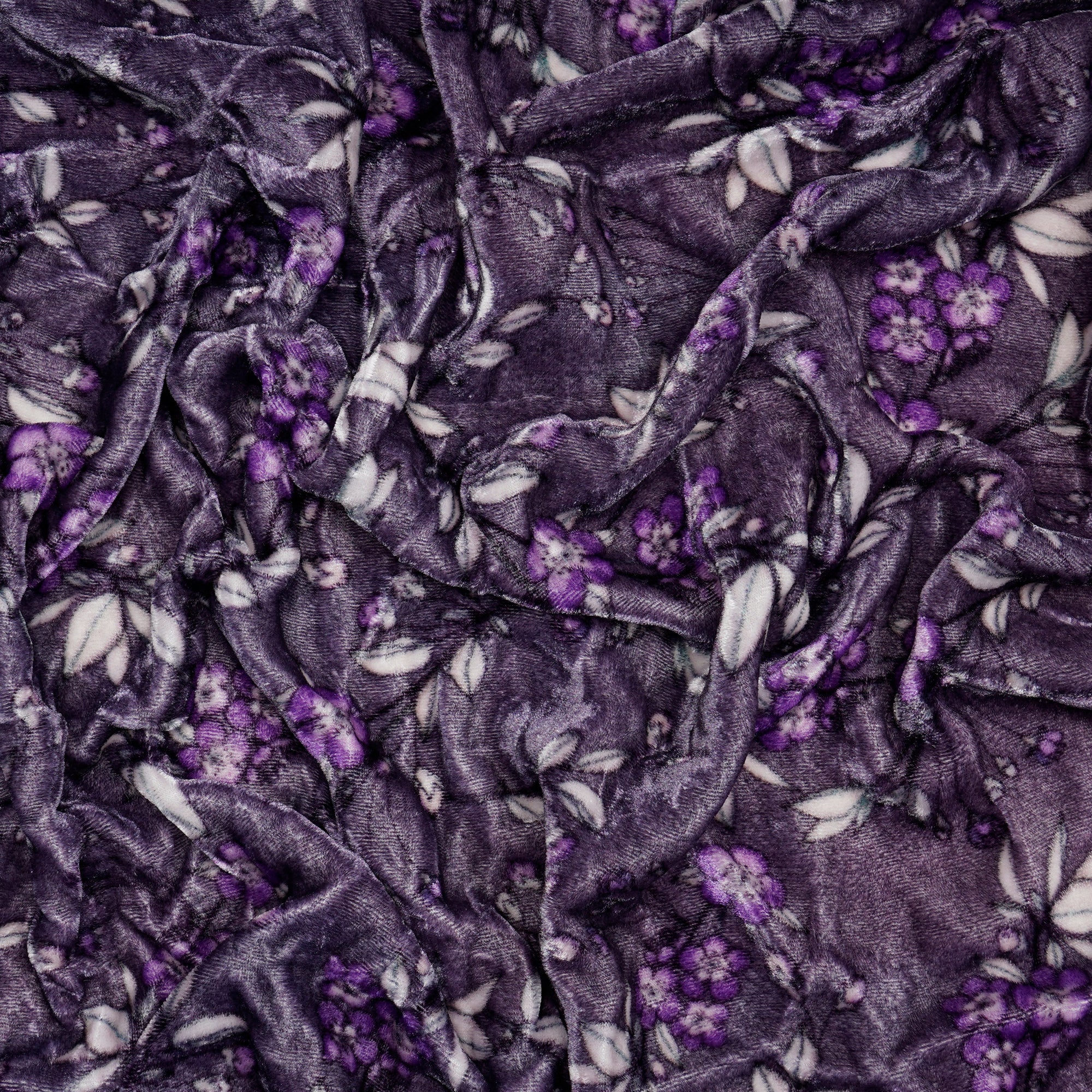 (Pre-Cut 1.05 Mtr) Purple Floral Pattern Digital Printed Nylon Silk Velvet Fabric