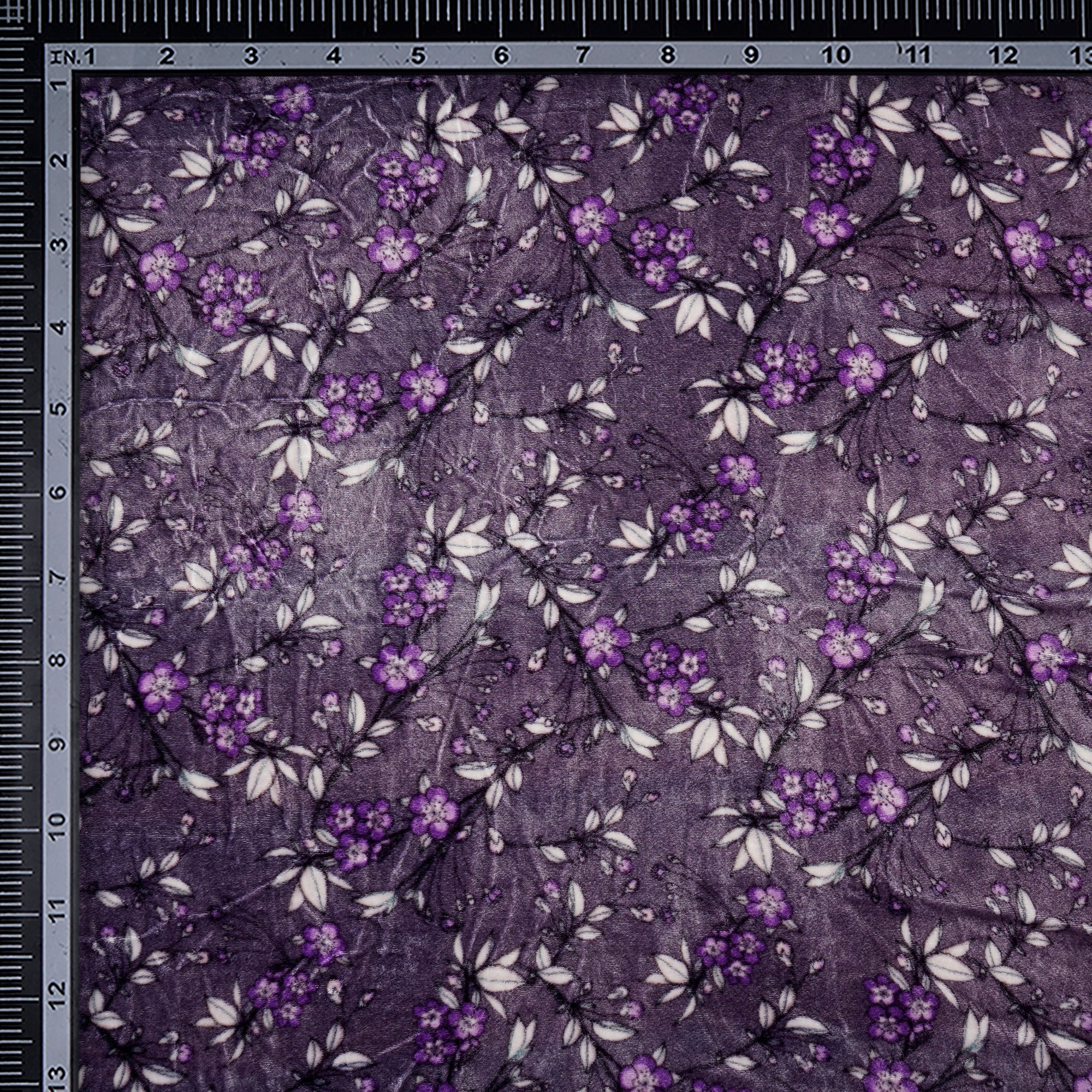 (Pre-Cut 1.05 Mtr) Purple Floral Pattern Digital Printed Nylon Silk Velvet Fabric