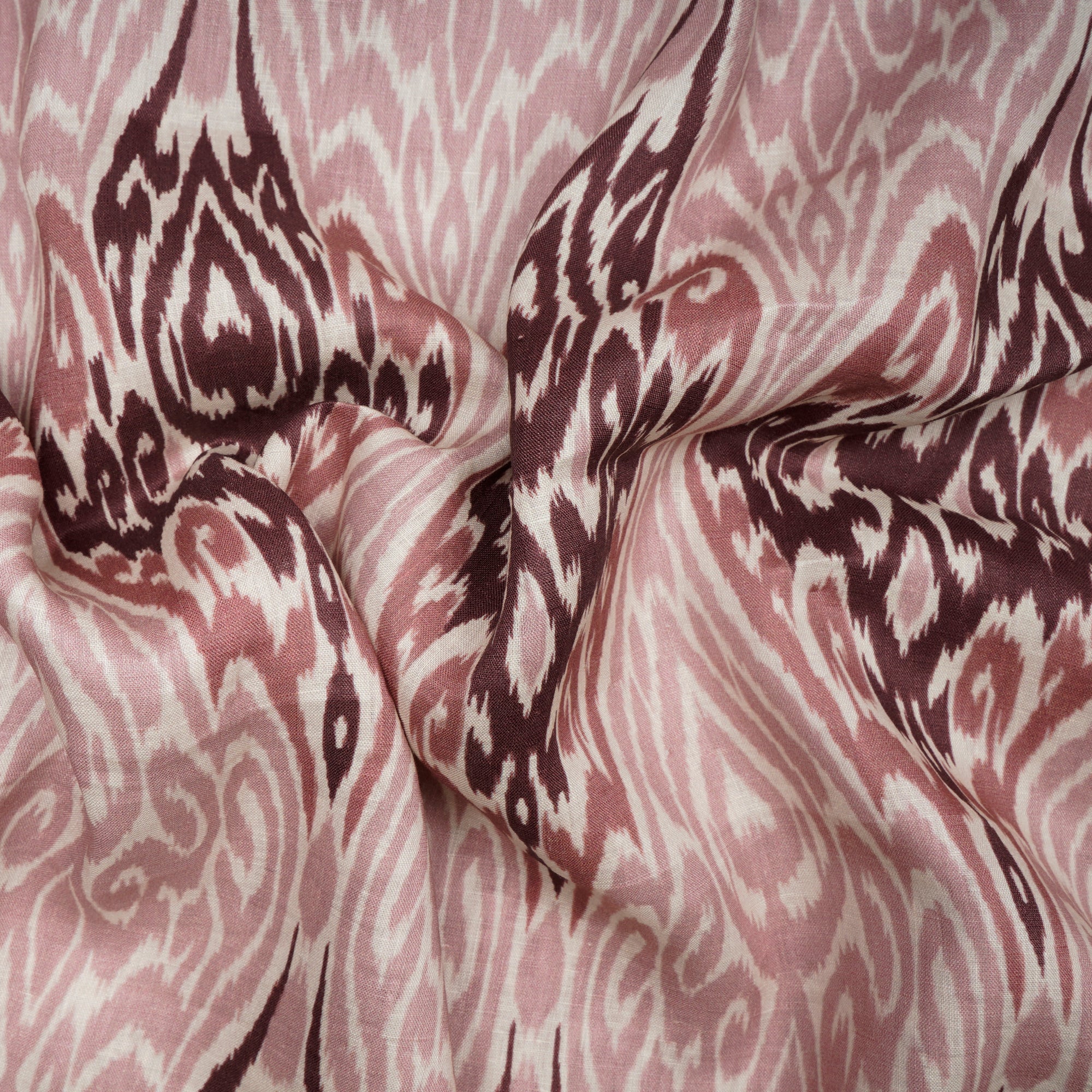 (Pre-Cut 2.75 Mtr) Pale Mauve Ikat Pattern Digital Print Fancy Linen Fabric