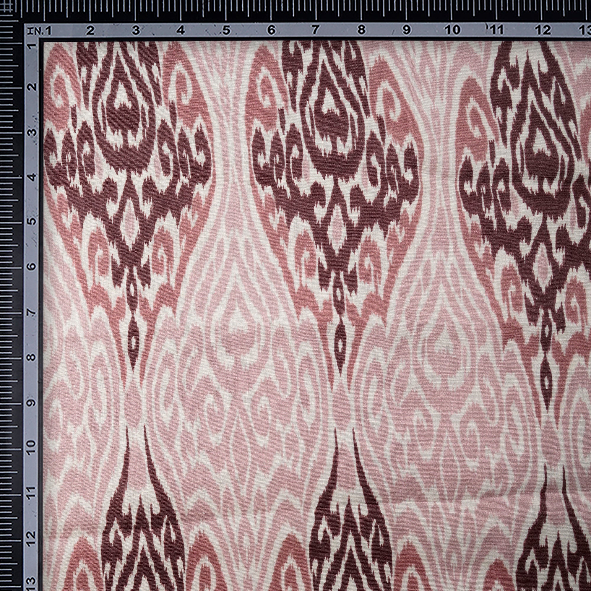 (Pre-Cut 2.75 Mtr) Pale Mauve Ikat Pattern Digital Print Fancy Linen Fabric