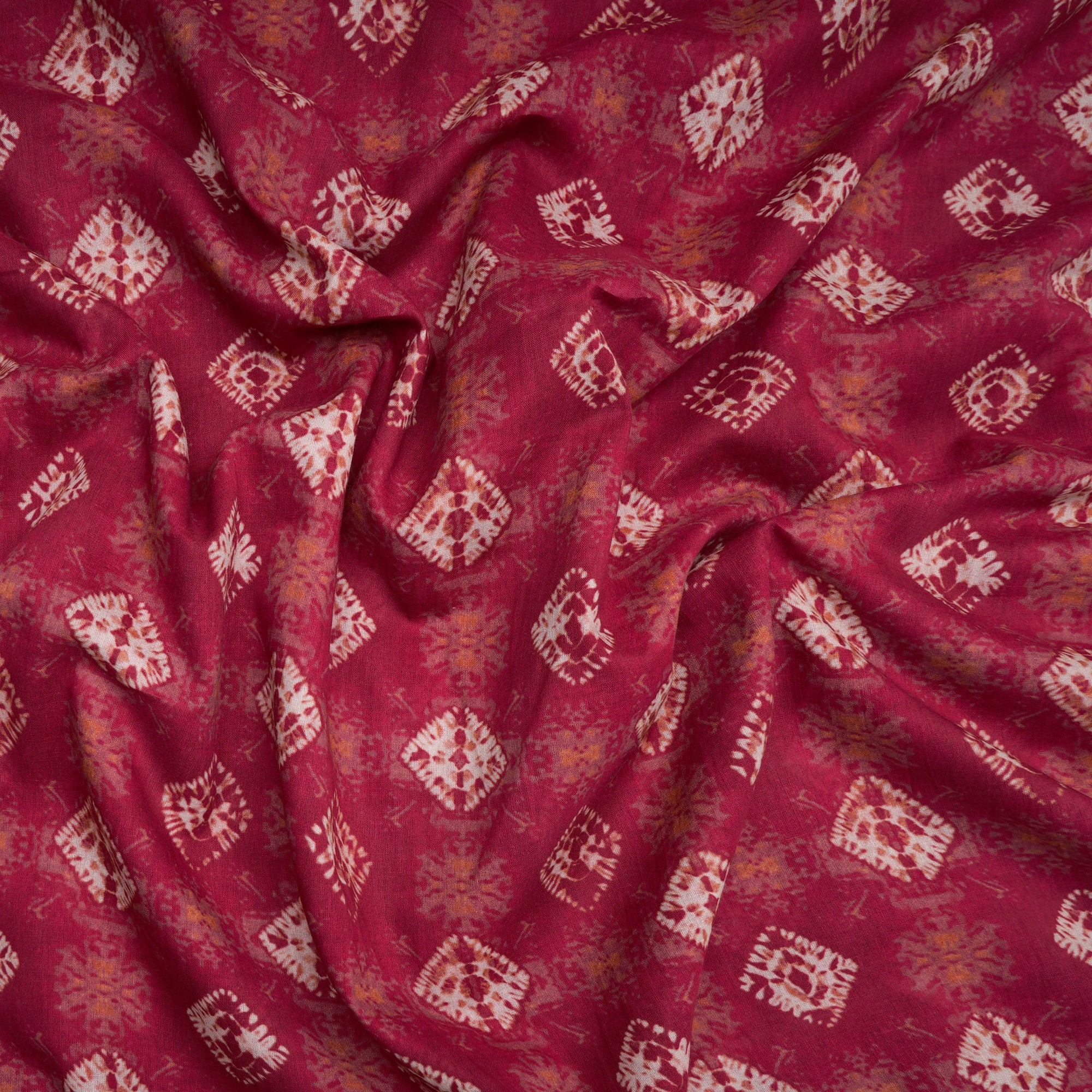 (Pre-Cut 0.50 Mtr)Raspberry Wine Bandhani Pattern Digital Print Voile Cotton Fabric