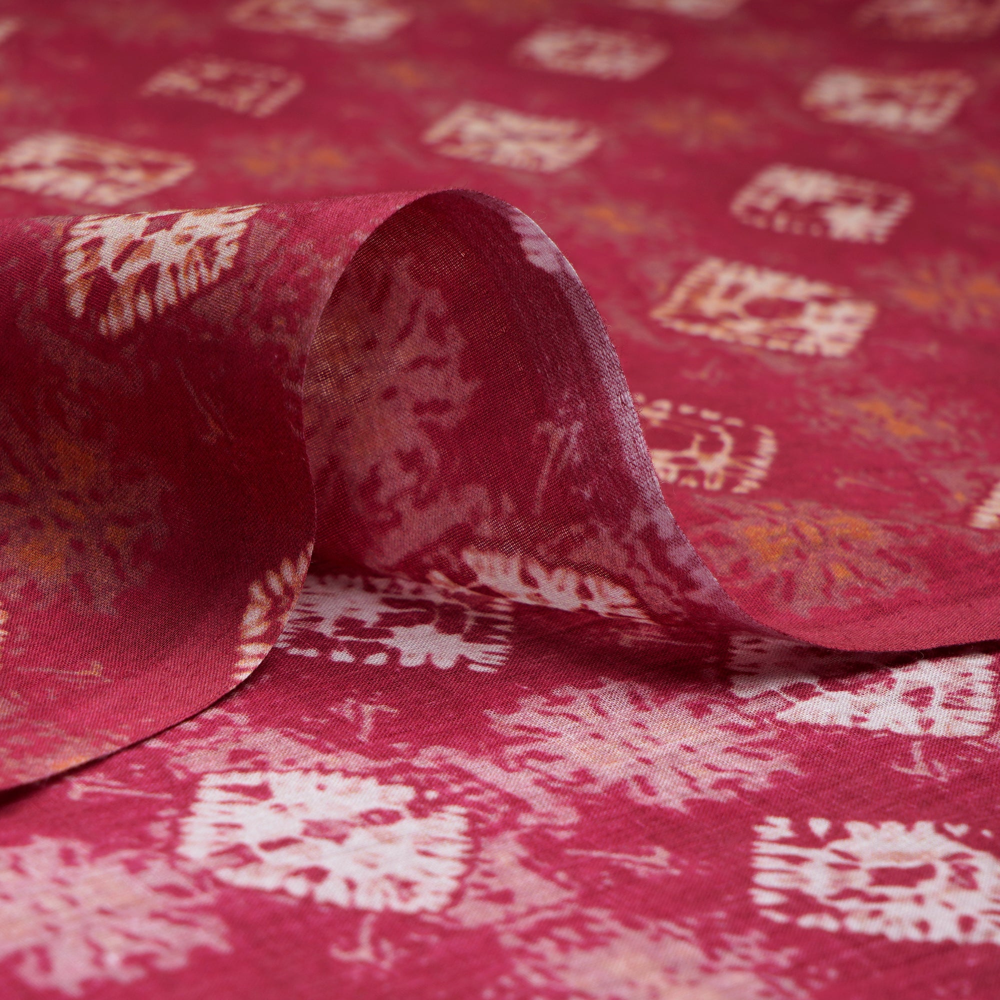 (Pre-Cut 0.50 Mtr)Raspberry Wine Bandhani Pattern Digital Print Voile Cotton Fabric
