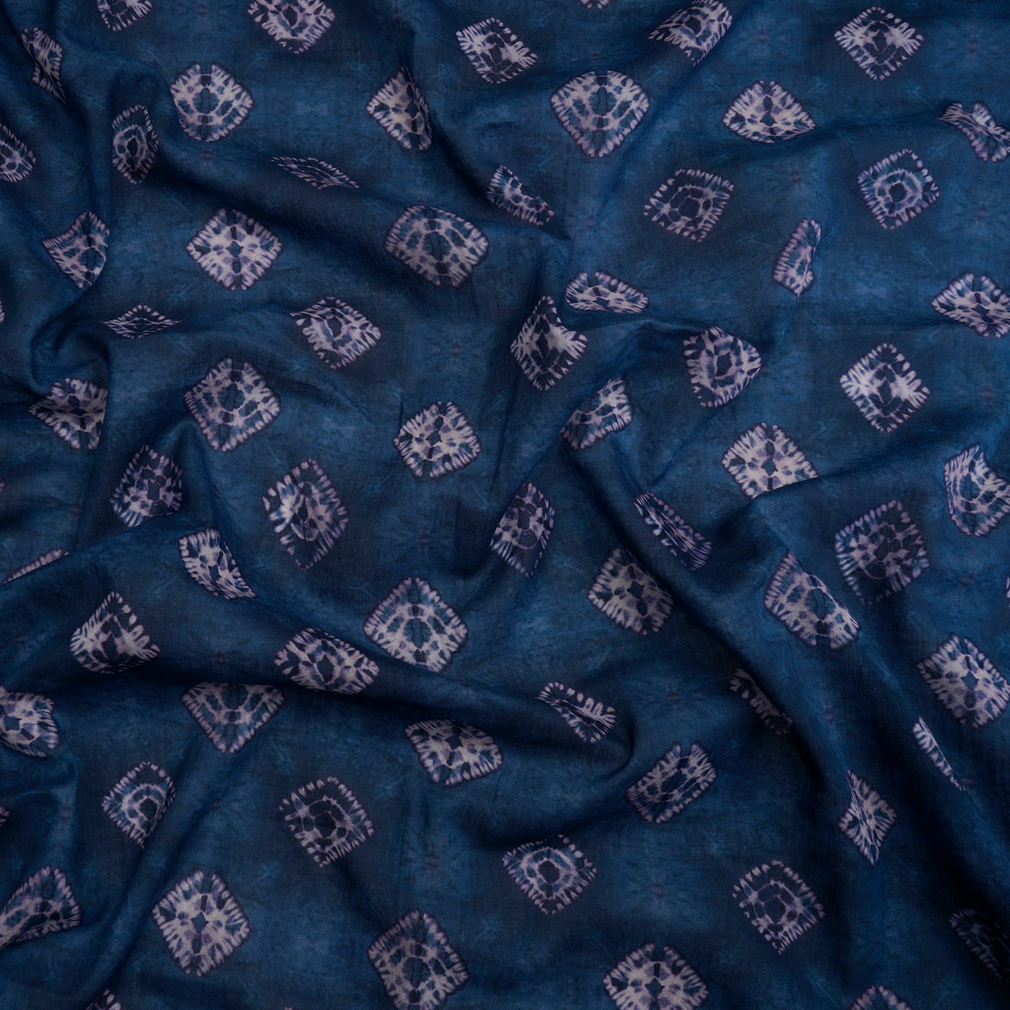 (Pre-Cut 1.20 Mtr) Navy Blue Shibori Pattern Digital Print Voile Cotton Fabric