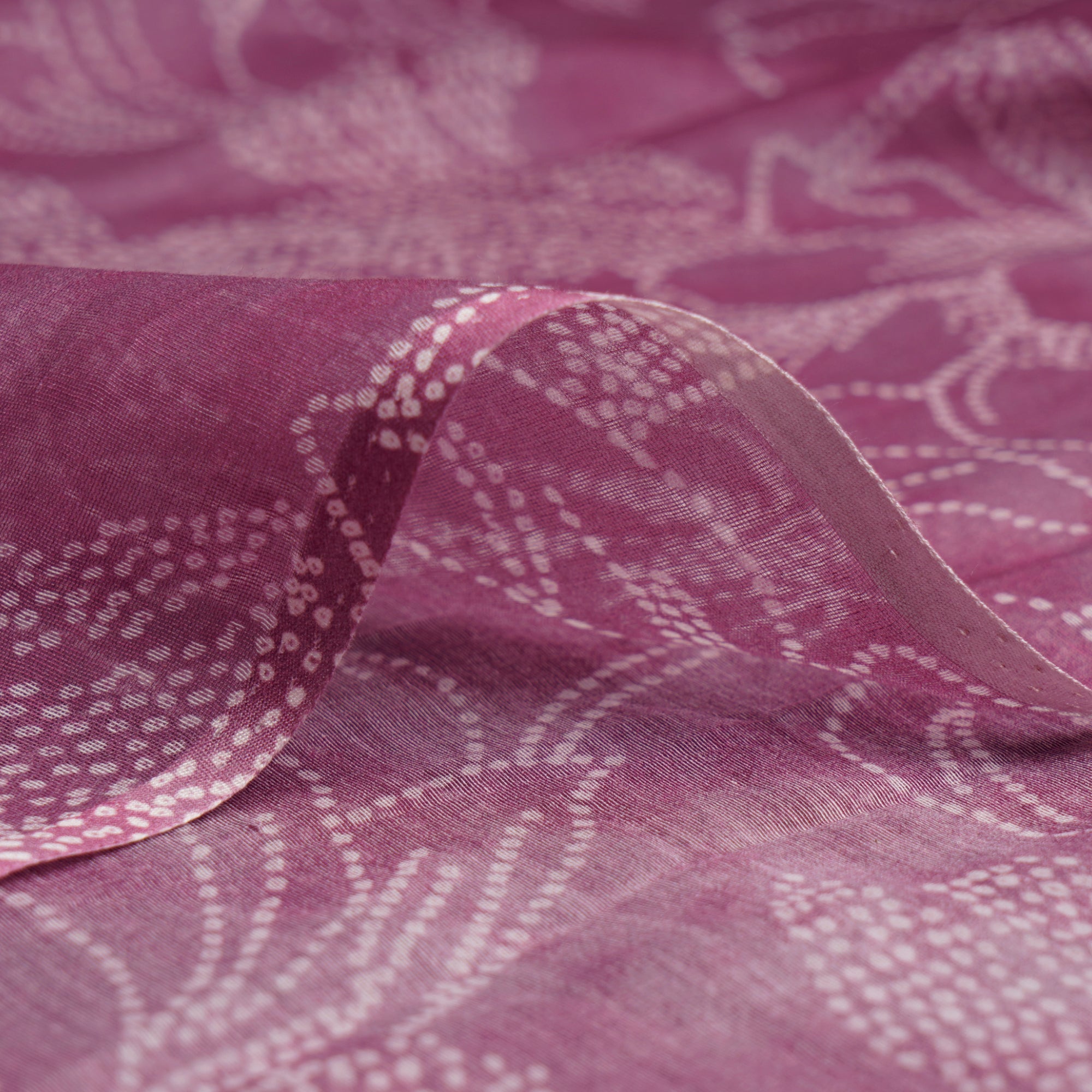 (Pre-Cut 1.90 Mtr) Purple Bandhani Pattern Digital Print Chanderi Fabric
