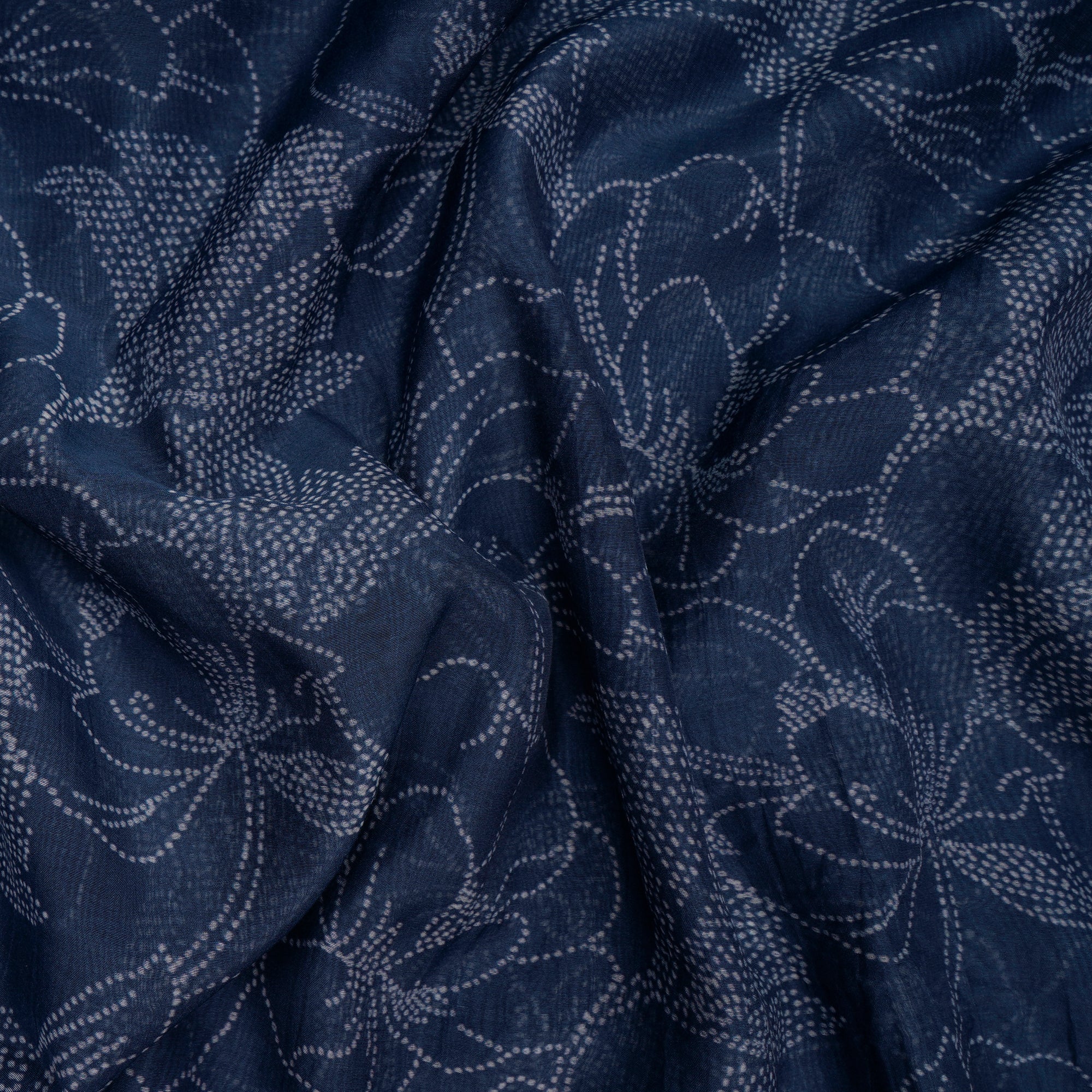 (Pre-Cut 2.70 Mtr) Navy Blue Bandhani Pattern Digital Printed Fine Chanderi Fabric