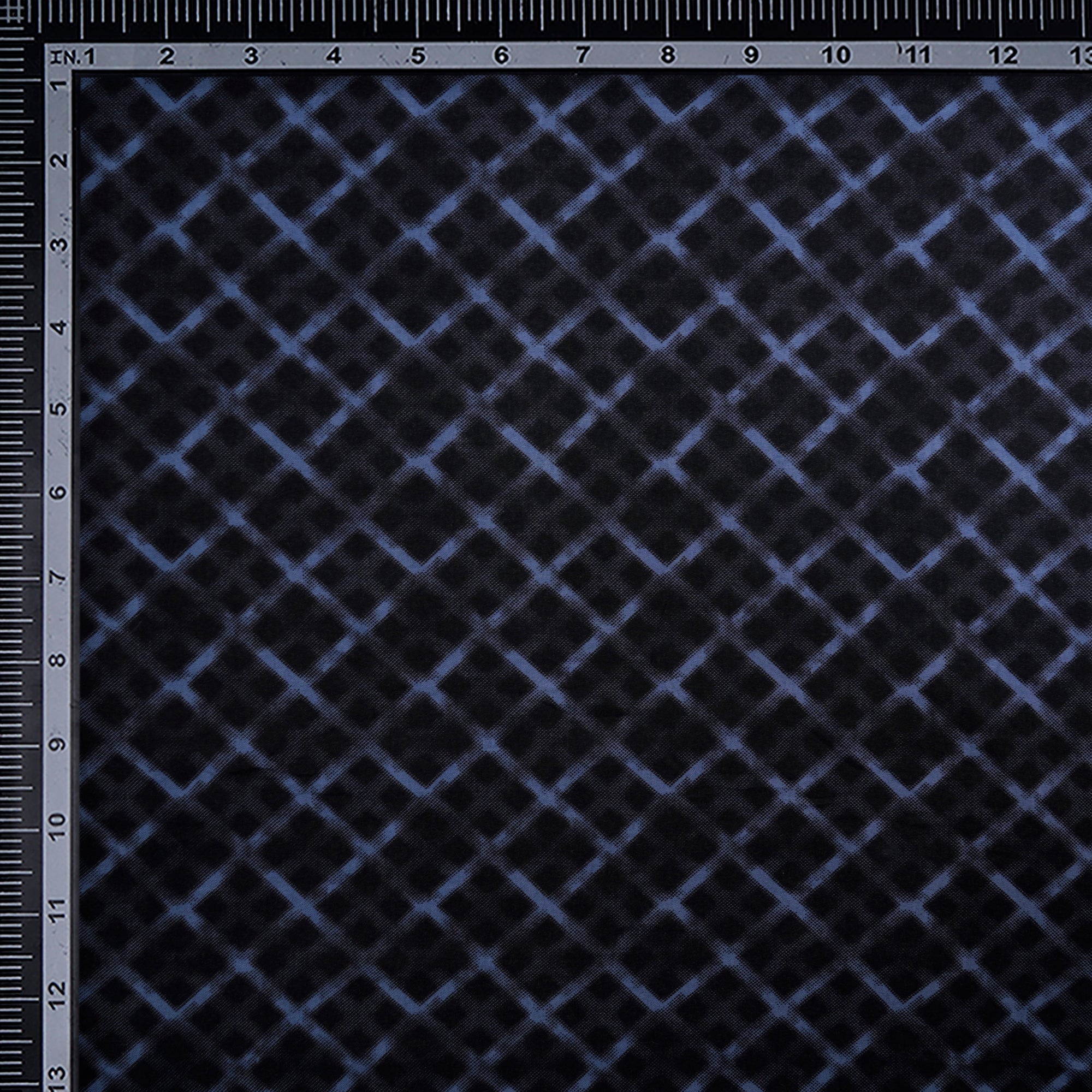 (Pre-Cut 3.55 Mtr) Black-Blue Geometric Pattern Screen Printed Viscose Fabric