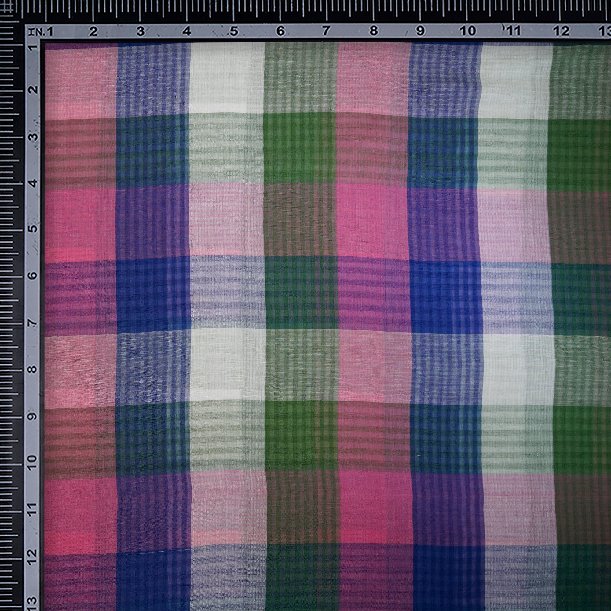 (Pre-Cut 1.95 Mtr)Multi Color Check Pattern Fine Chanderi Fabric