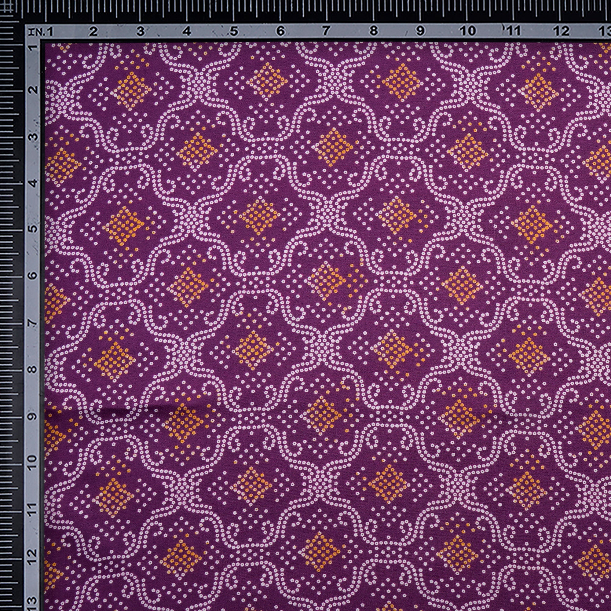 (Pre-Cut 3.60 Mtr)Purple Bandhani Pattern Digital Printed Modal Satin Fabric