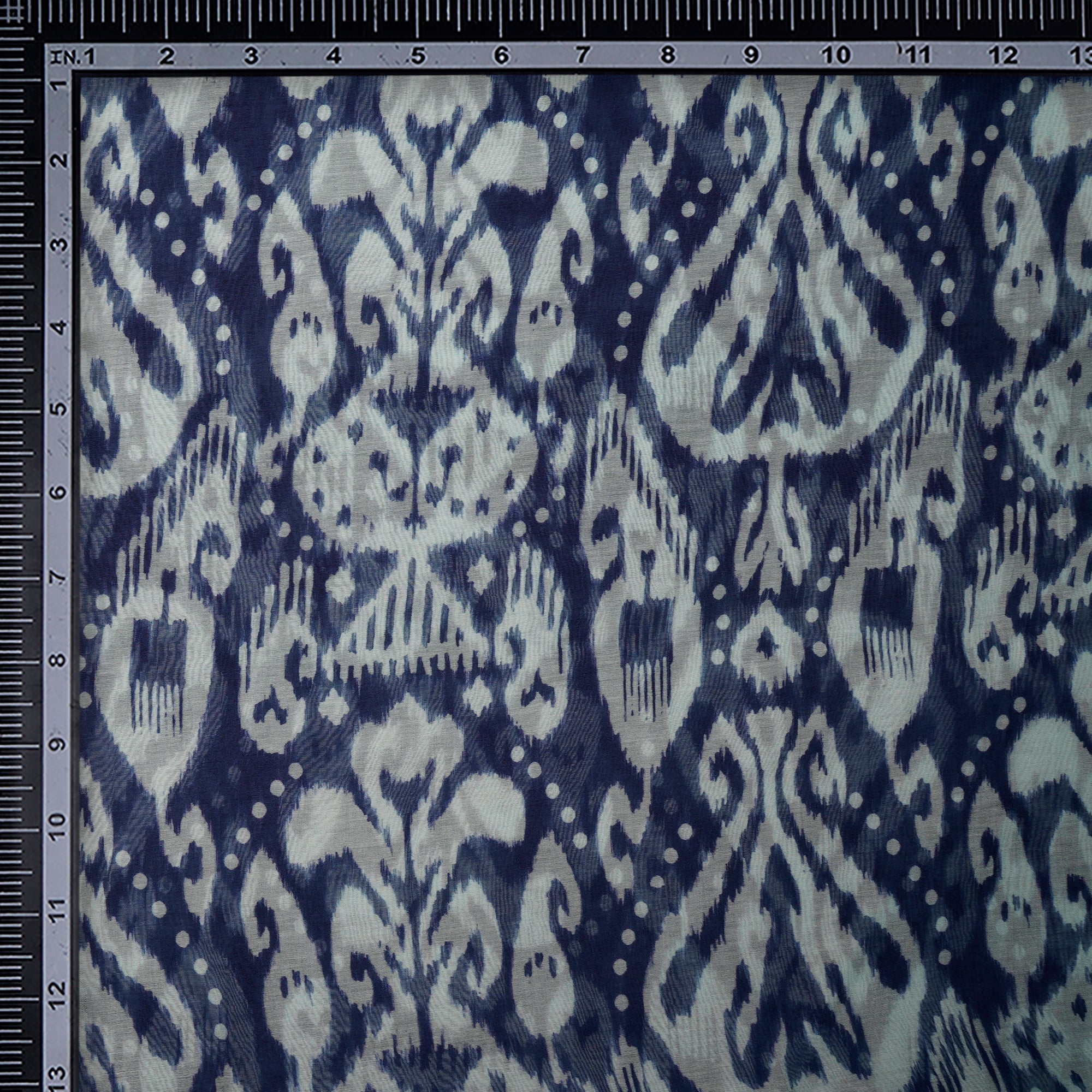 (Pre-Cut 4.50 Mtr)Skipper Blue Ikat Pattern Digital Print Fine Chanderi Fabric