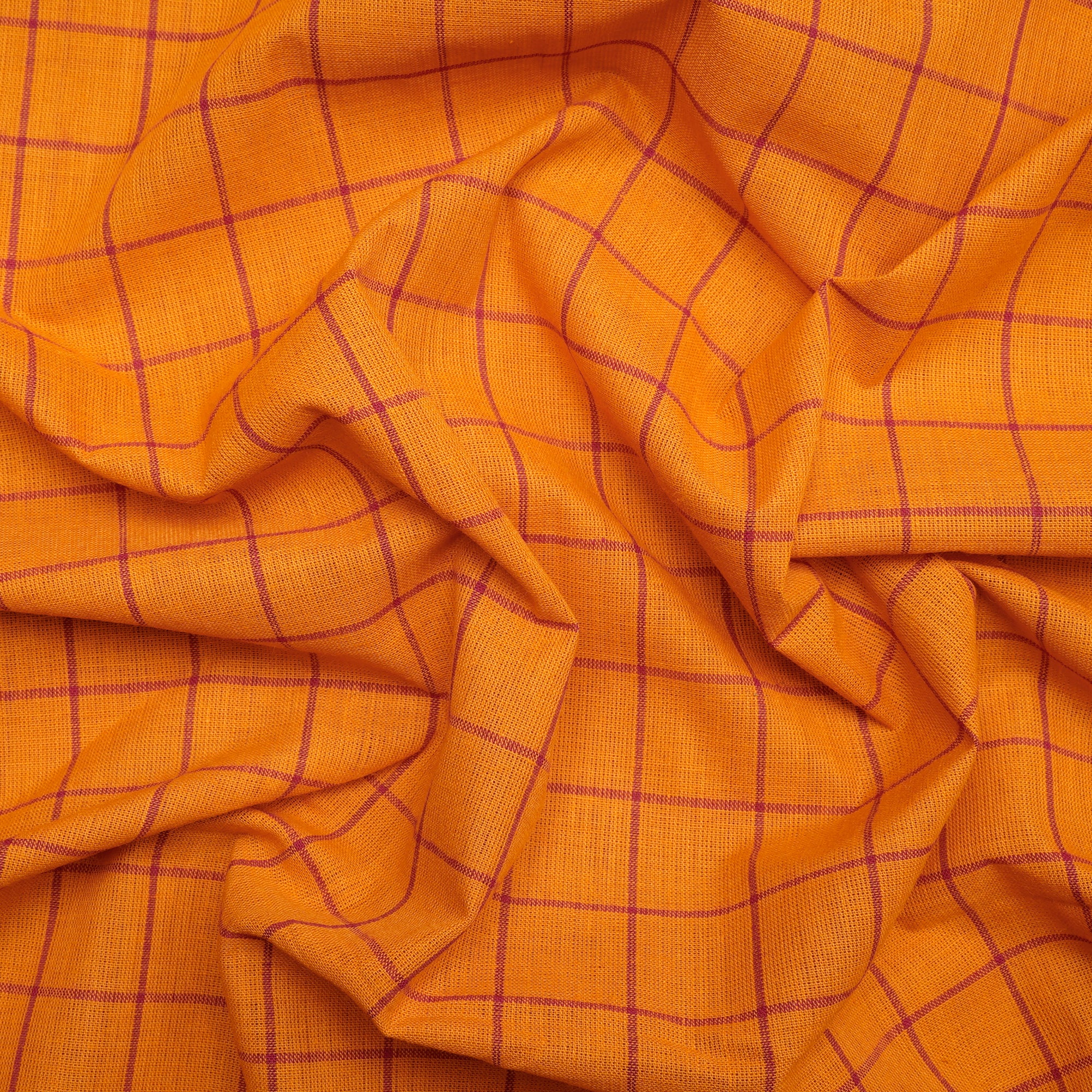 (Pre-Cut 1.45 Mtr)Orange Check Pattern Yarn Dyed Fancy South Cotton Fabric