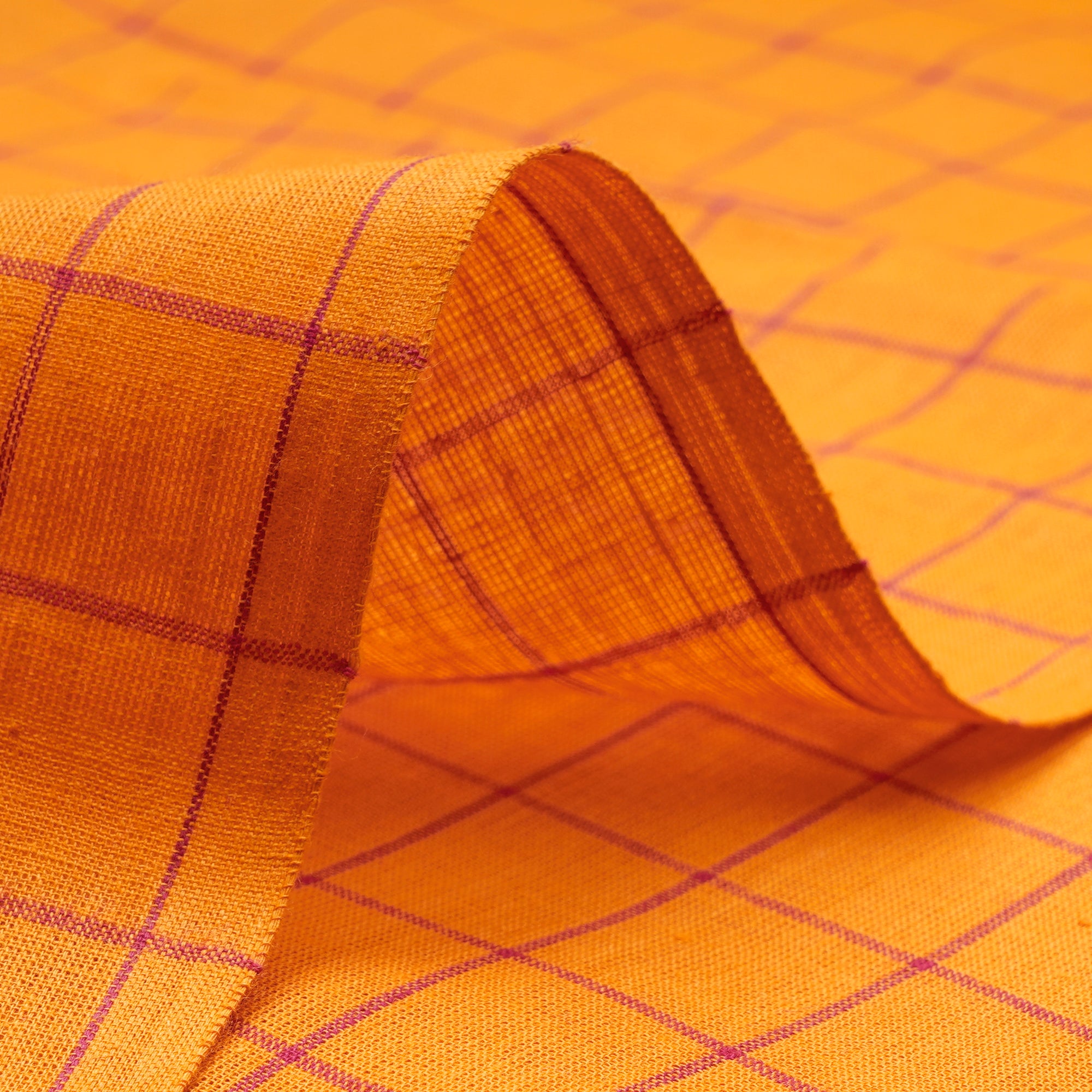 (Pre-Cut 1.45 Mtr)Orange Check Pattern Yarn Dyed Fancy South Cotton Fabric