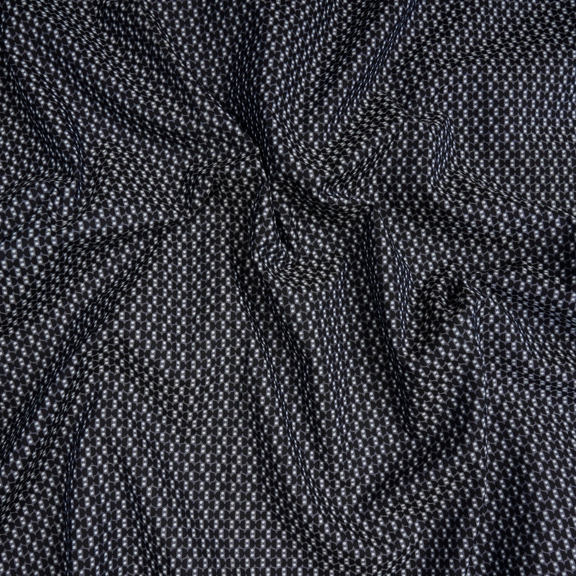 (Pre-Cut 0.65 Mtr) Grey-Black All Over Pattern Screen Printed Cotton Fabric