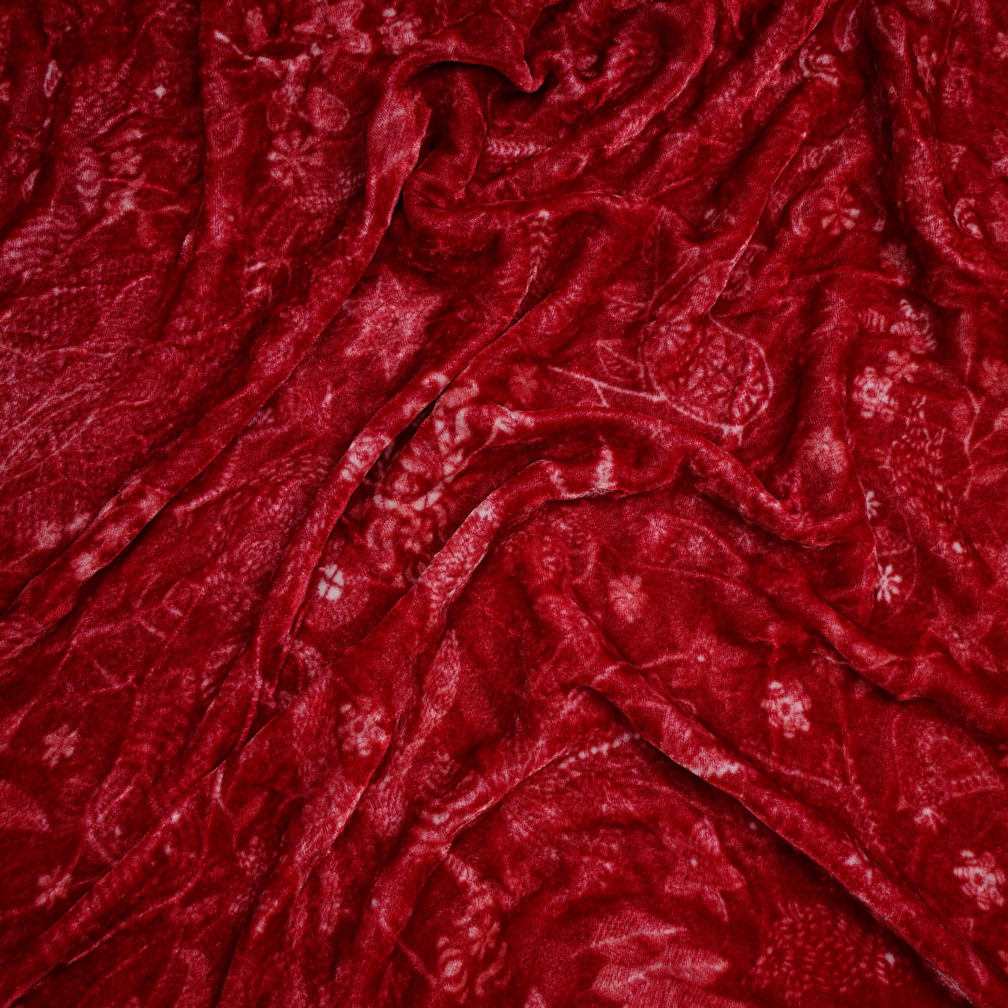 (Pre-Cut 2.25 Mtr)Red All Over Pattern Digital Printed Silk Velvet Fabric