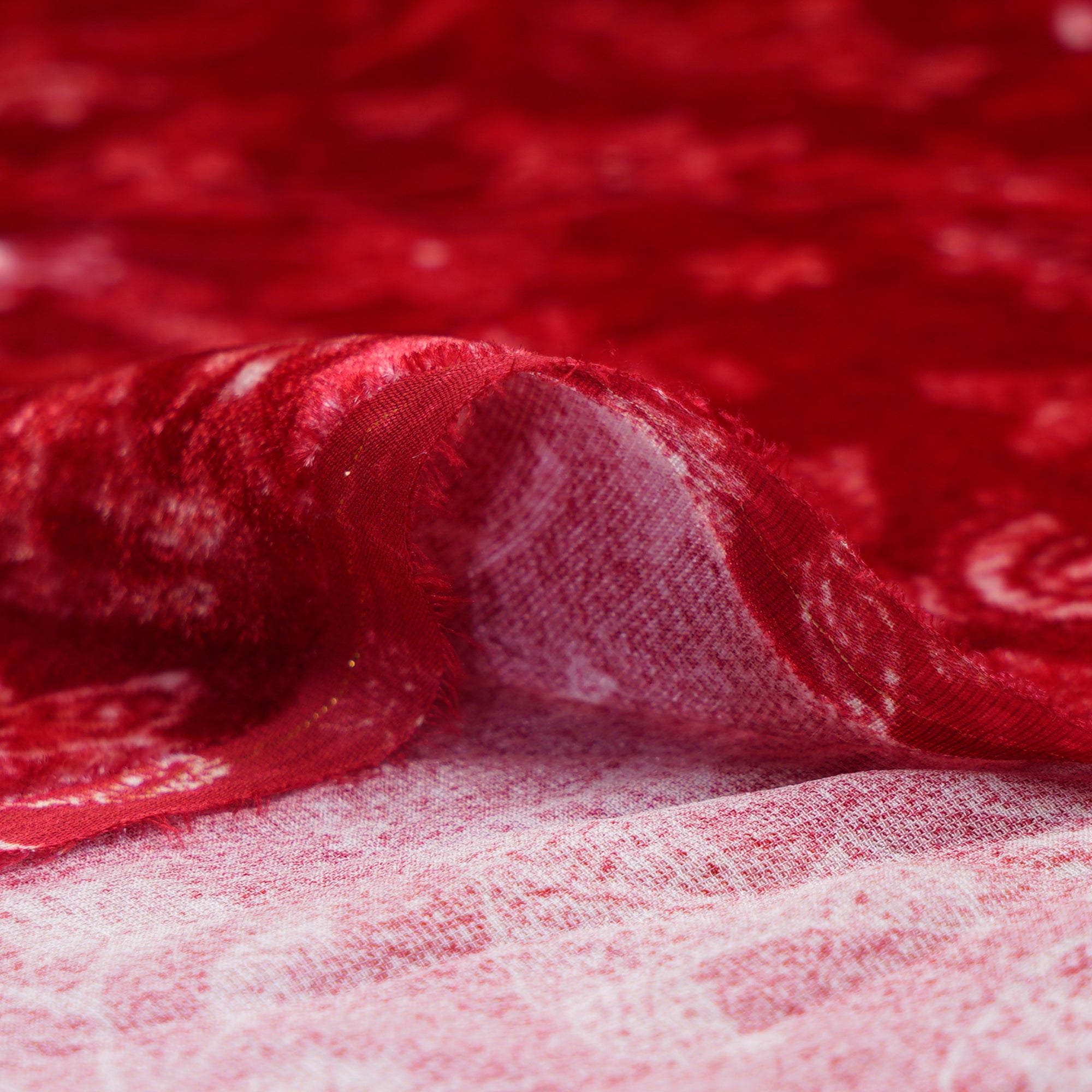 (Pre-Cut 2.25 Mtr)Red All Over Pattern Digital Printed Silk Velvet Fabric