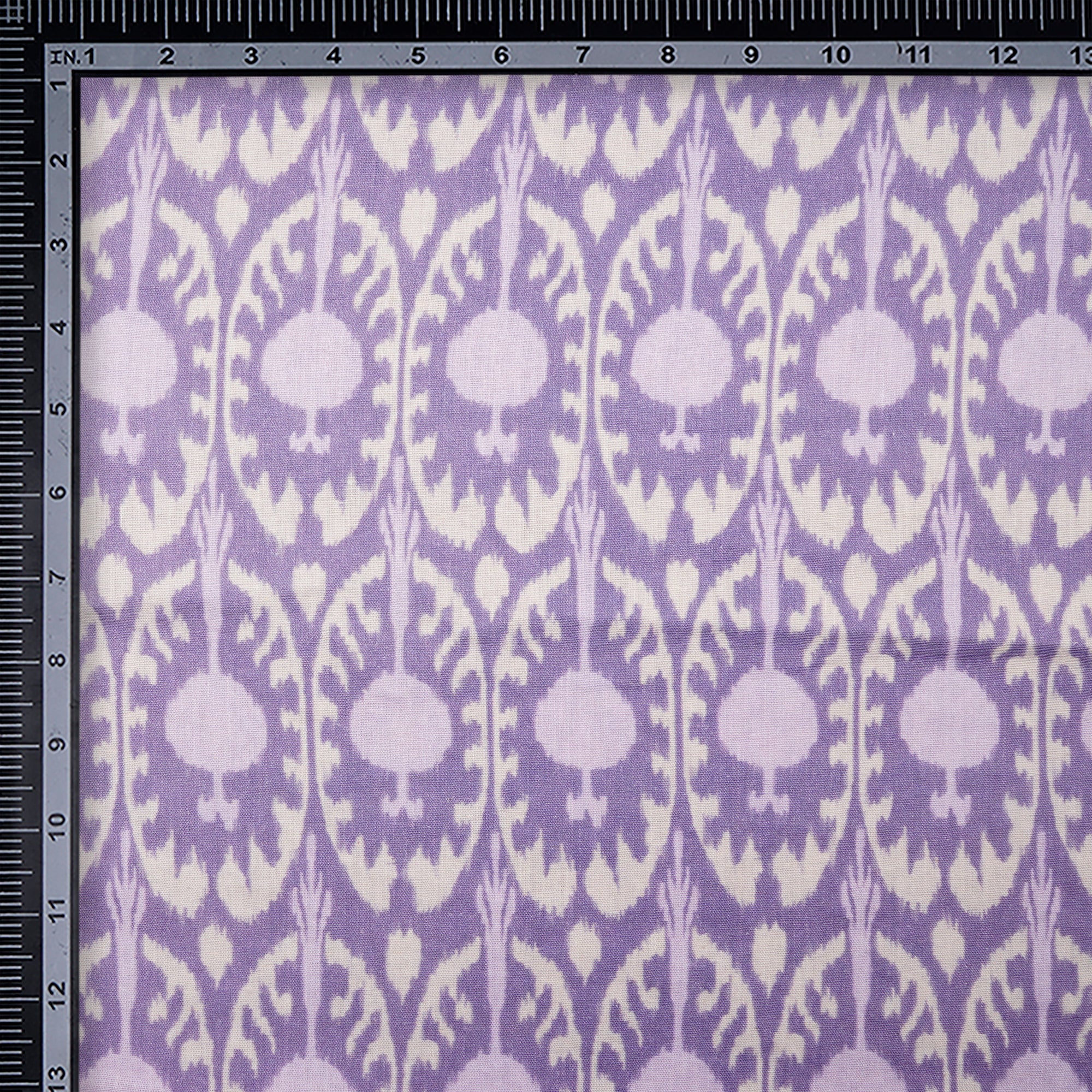 (Pre-Cut 0.65 Mtr)Lavender Ikat Pattern Digital Print Fancy Linen Fabric