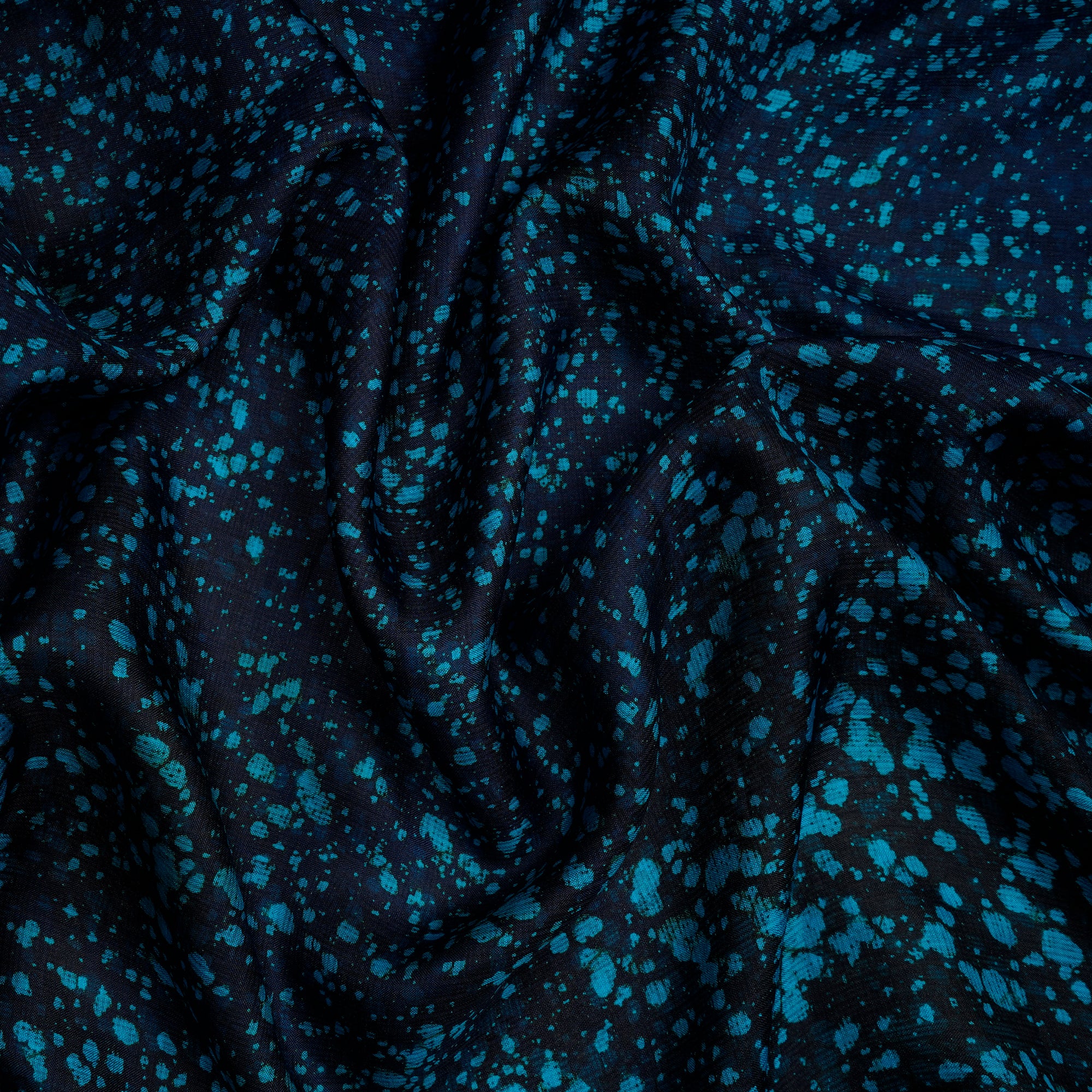 (Pre-Cut 3.10 Mtr)Black-Blue Abstract Pattern Kota Silk Fabric