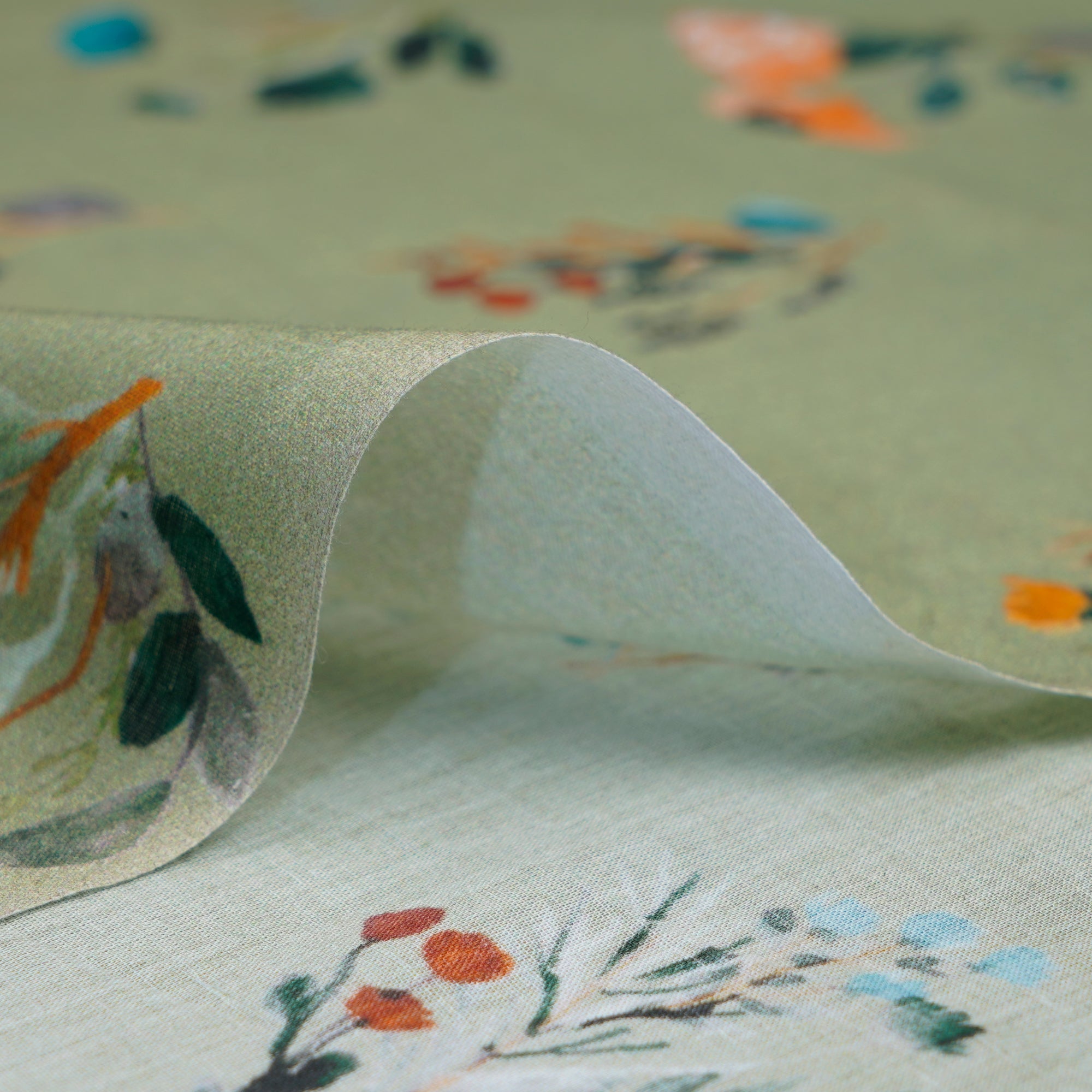 (Pre-Cut 1.10 Mtr)Green Floral Pattern Digital Print Voile Cotton Fabric