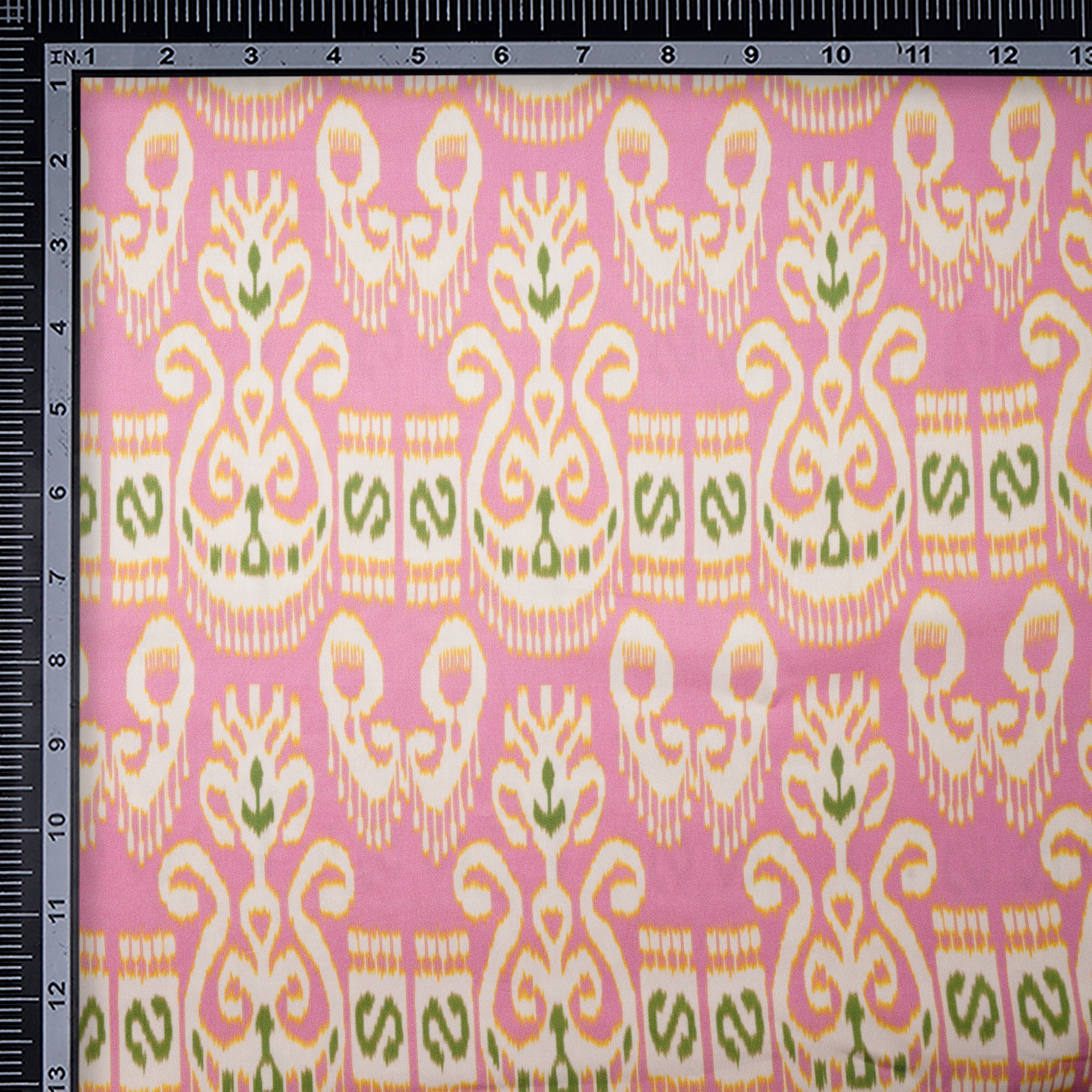 (Pre-Cut 4.70 Mtr) Pink Ikat Pattern Digital Print Fancy Linen Fabric