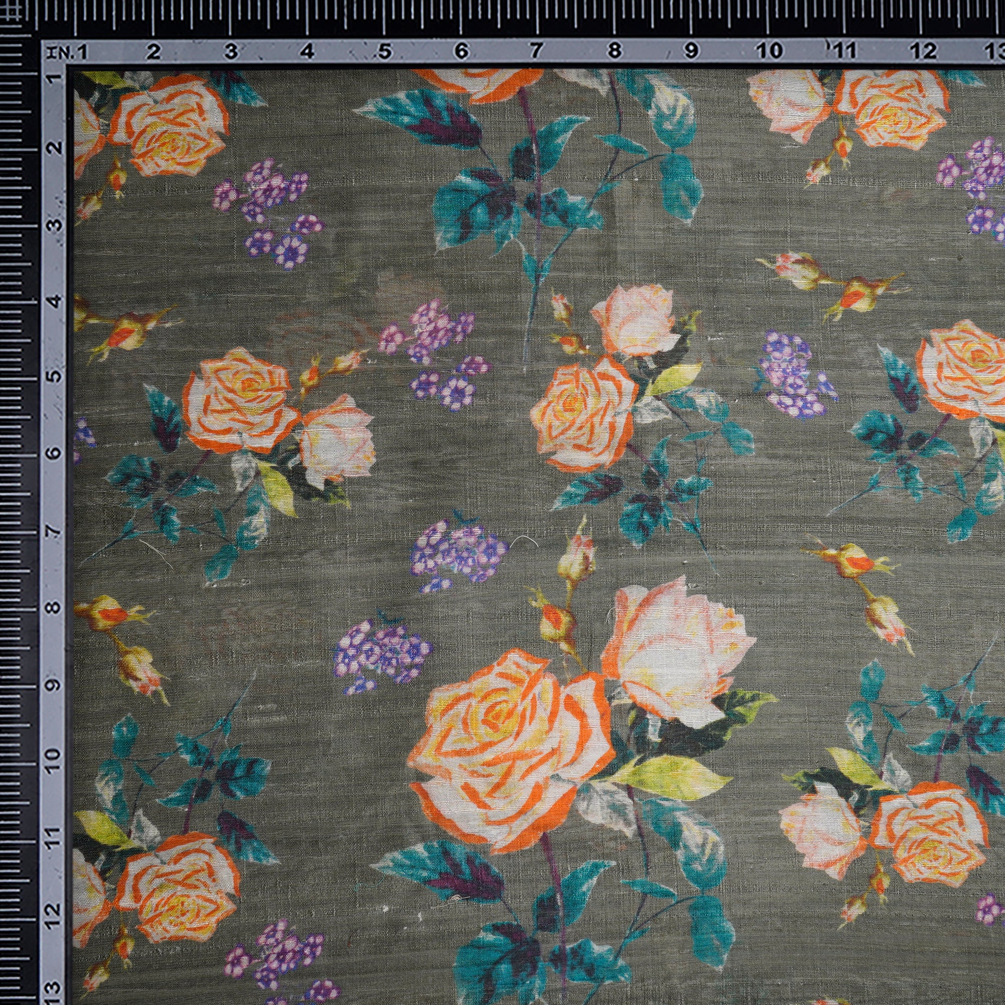 (Pre-Cut 4.10 Mtr)Beetle Floral Pattern Digital Printed Raw Silk Fabric