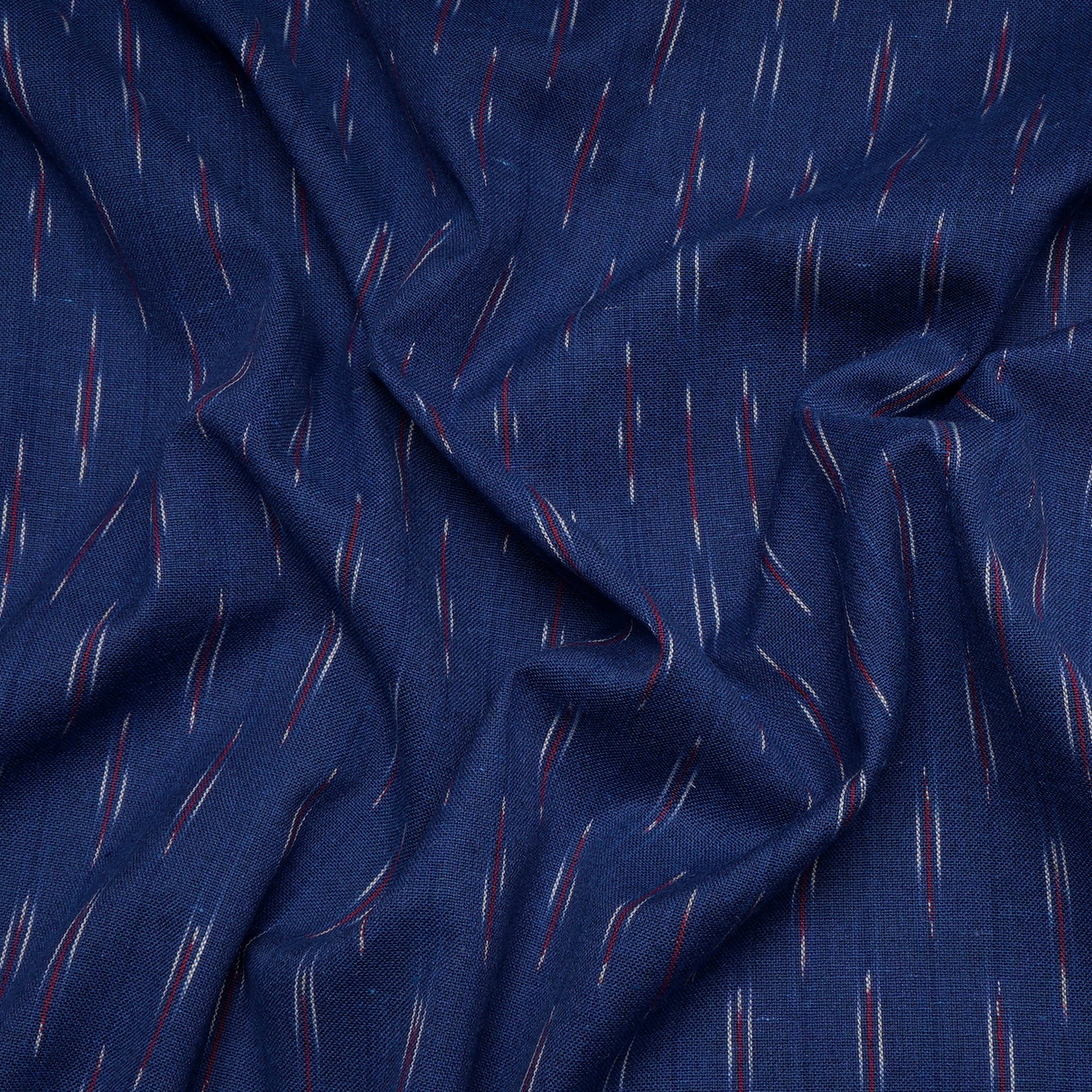 (Pre-Cut 2.50 Mtr) Navy Blue Washed Woven Ikat Cotton Fabric