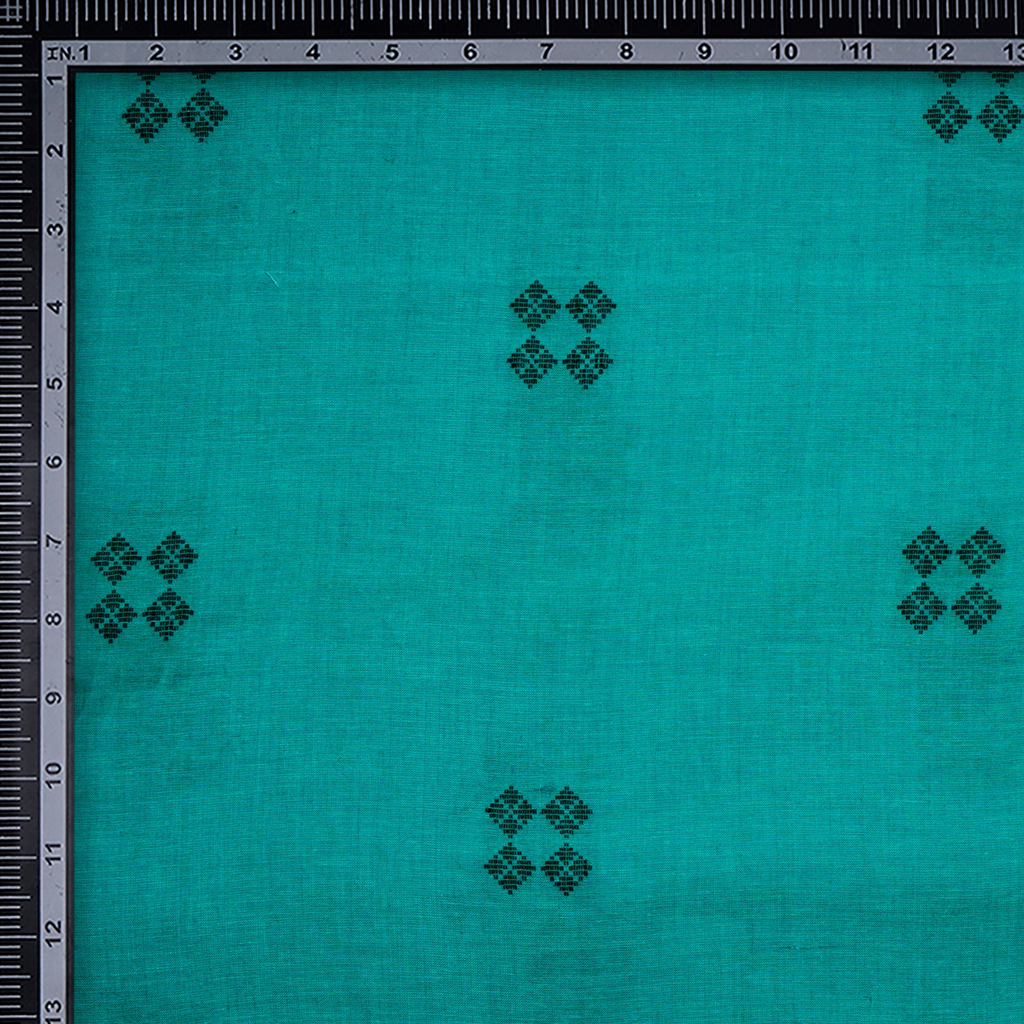 (Pre-Cut 2.40 Mtr)Bright Aqua Geometric Pattern Yarn Dyed Cutwork Fancy South Cotton Fabric