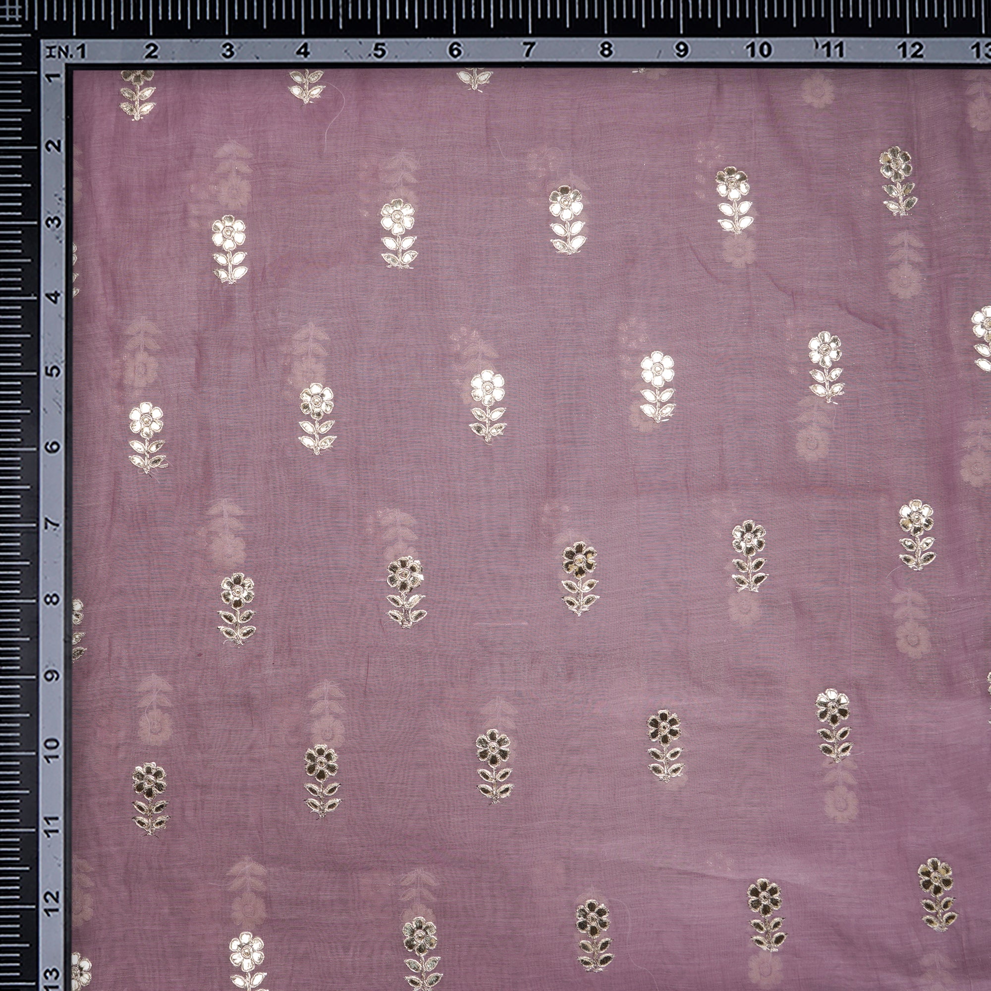 (Pre-Cut 1.75 Mtr)Purple Motif Pattern Thread Embroidered Chanderi Fabric