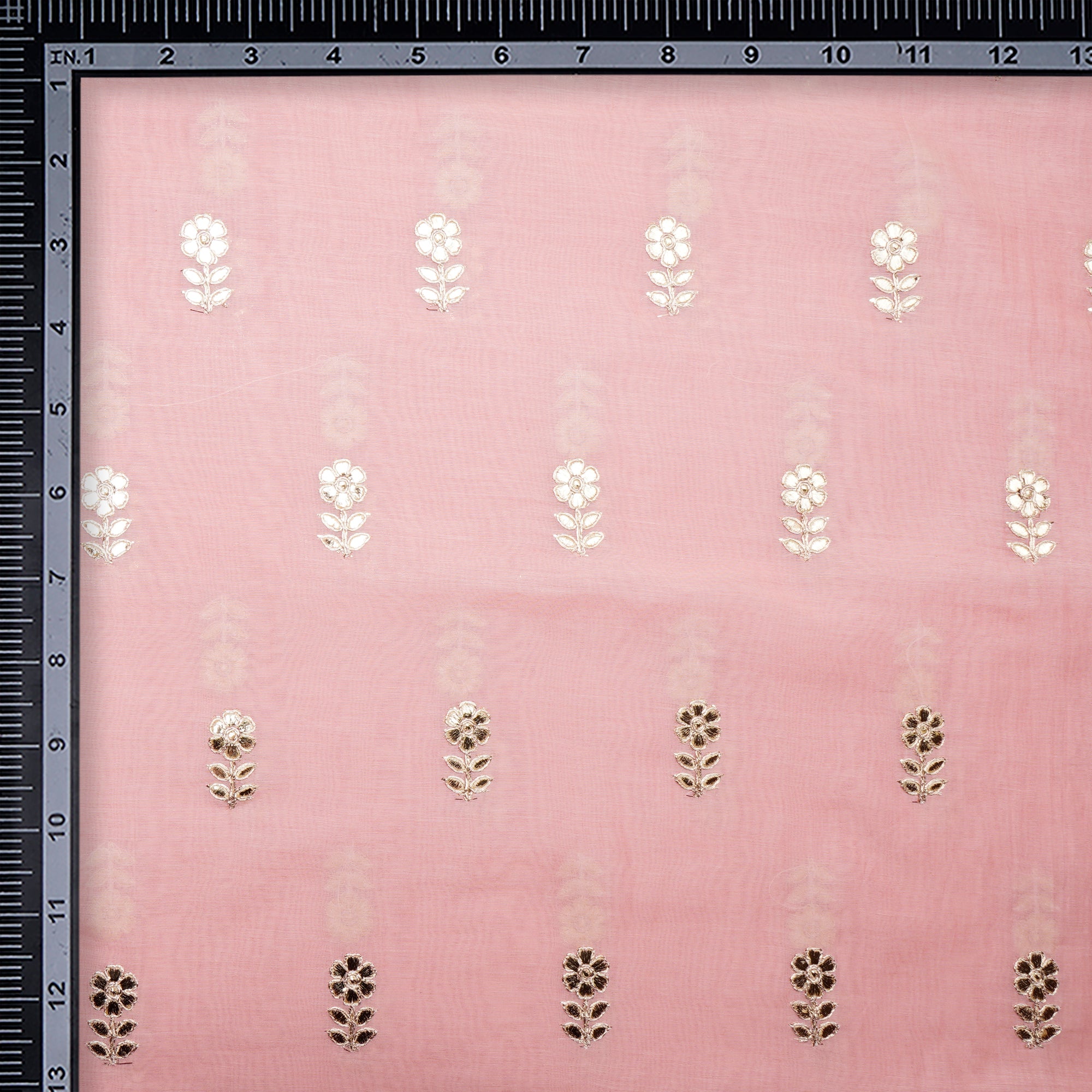 (Pre-Cut 2.70 Mtr)First Blush Motif Pattern Thread Embroidered Chanderi Fabric