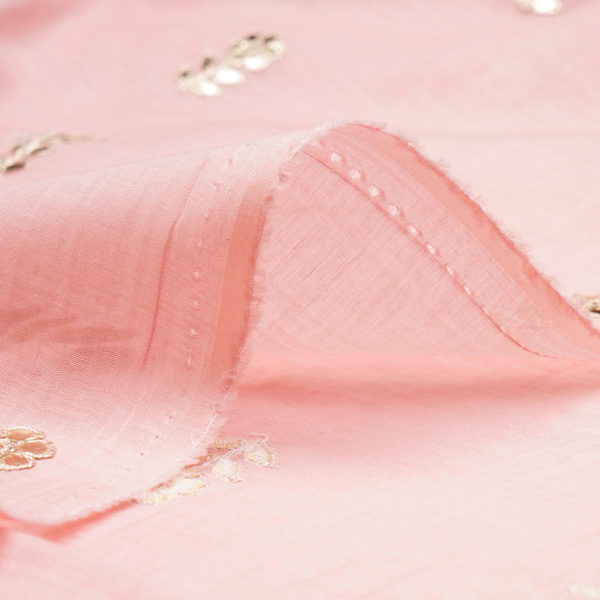 (Pre-Cut 2.70 Mtr)First Blush Motif Pattern Thread Embroidered Chanderi Fabric