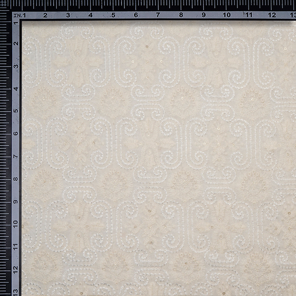 (Pre-Cut 2.70 Mtr)White Color Embroidered Plain Viscose Fabric
