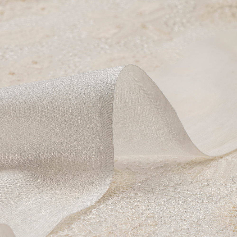 (Pre-Cut 2.70 Mtr)White Color Embroidered Plain Viscose Fabric