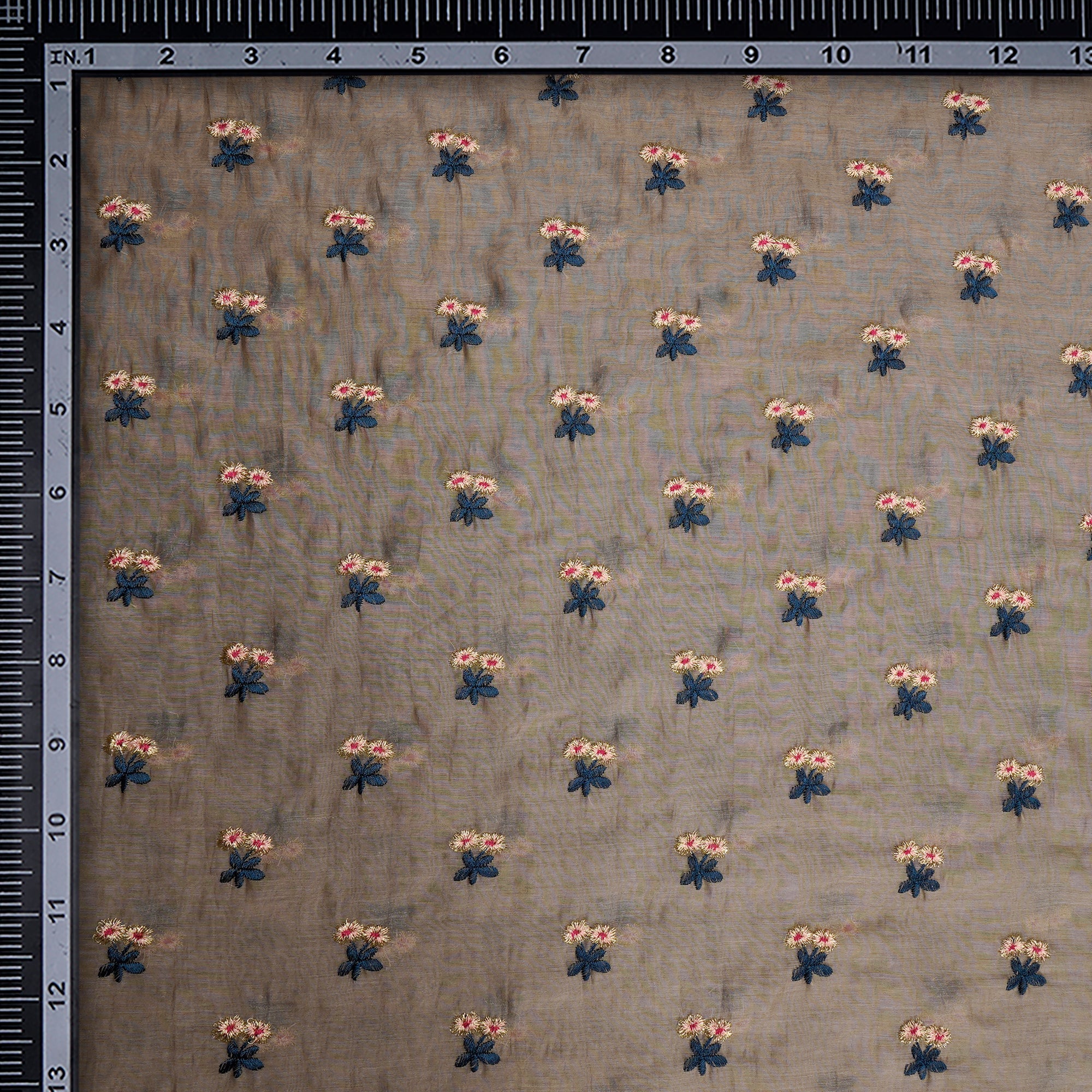 (Pre-Cut 1.50 Mtr)Doeskin Booti Pattern Thread Embroidered Chanderi Fabric