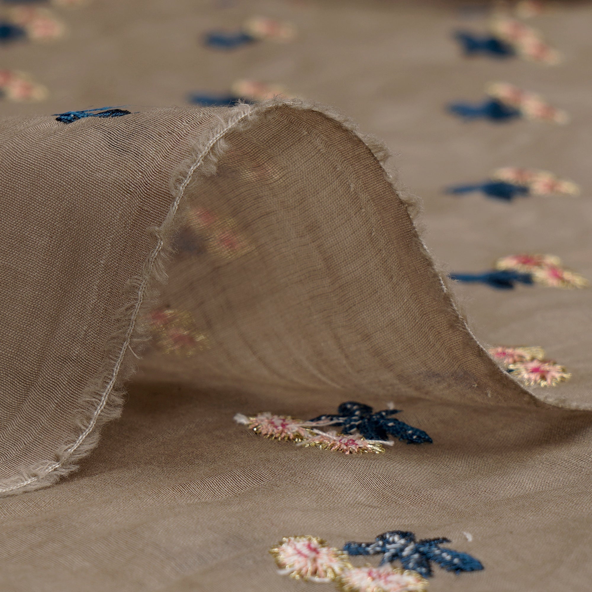 (Pre-Cut 1.50 Mtr)Doeskin Booti Pattern Thread Embroidered Chanderi Fabric