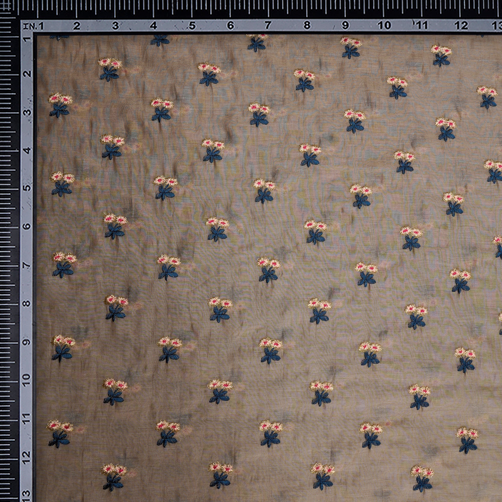 (Pre-Cut 1.90 Mtr)Doeskin Booti Pattern Thread Embroidered Chanderi Fabric