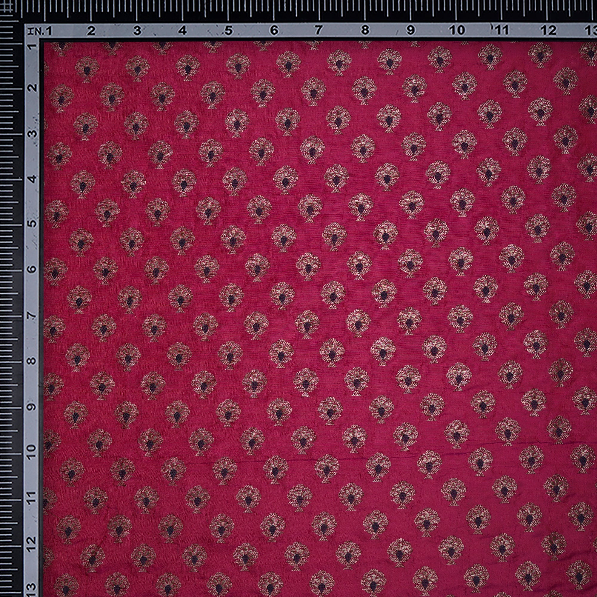 (Pre-Cut 0.60 Mtr)Red Color Handwoven Brocade Silk Fabric