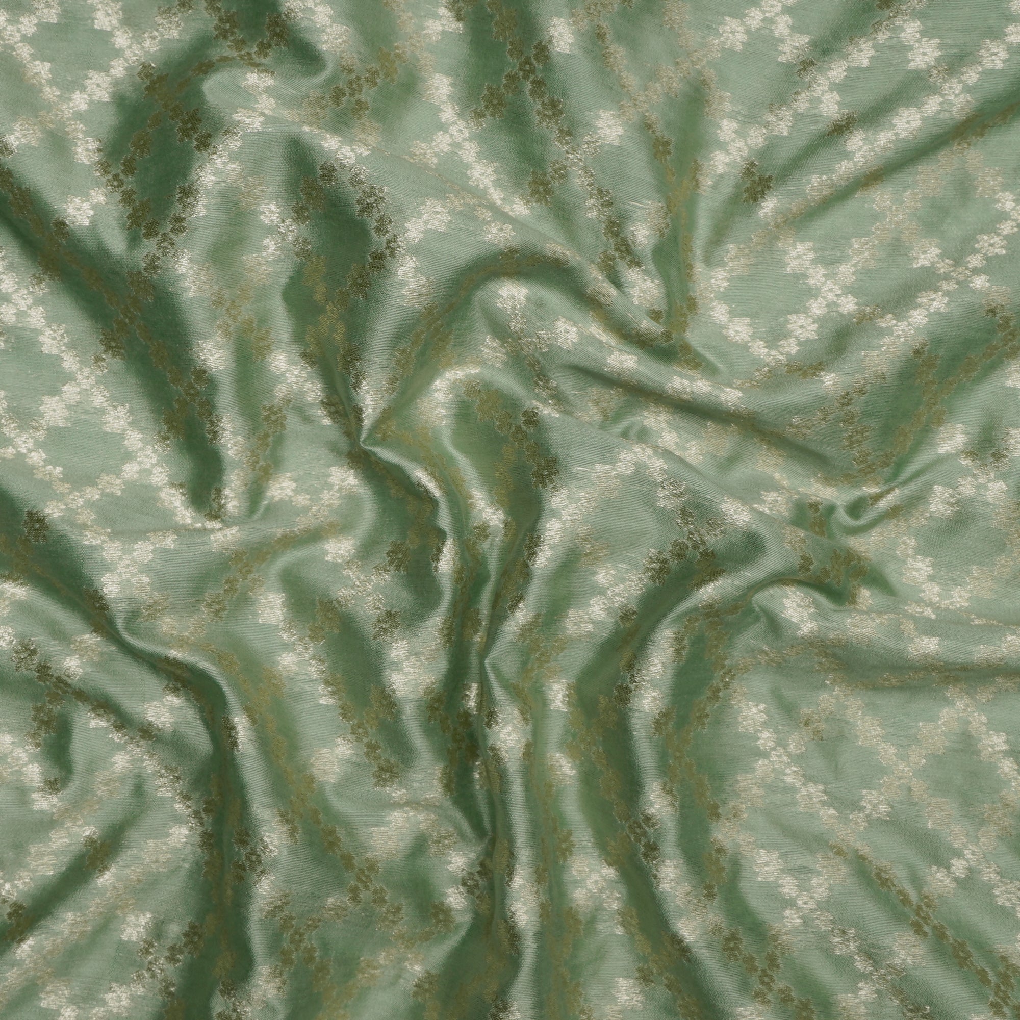 (Pre-Cut 2.00 Mtr)Pastel Mint Banarasi Handloom Jacquard Chiniya Silk Fabric