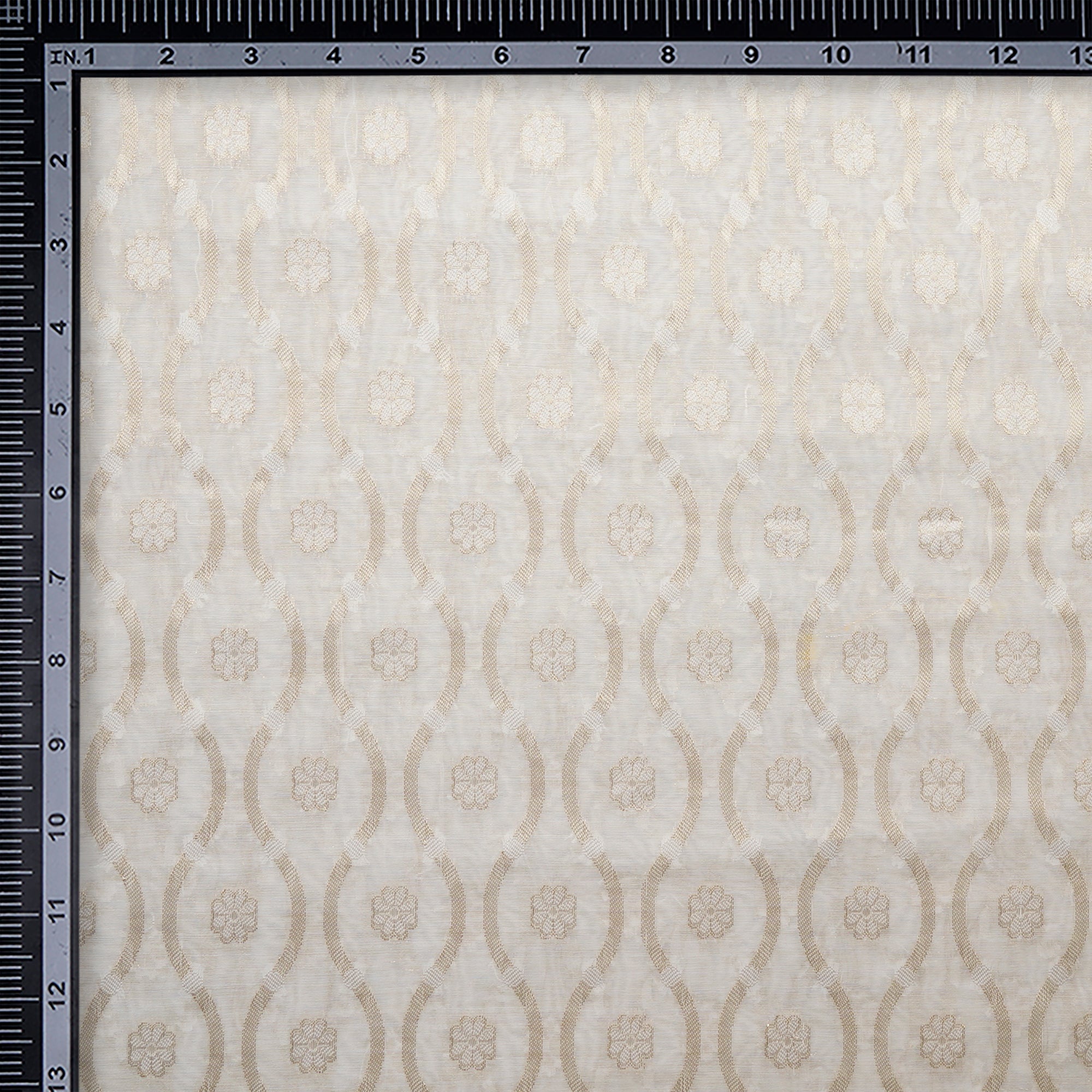 (Pre-Cut 2.05 Mtr)Off-White Gold Dyeable Fancy Chanderi Jacquard Fabric