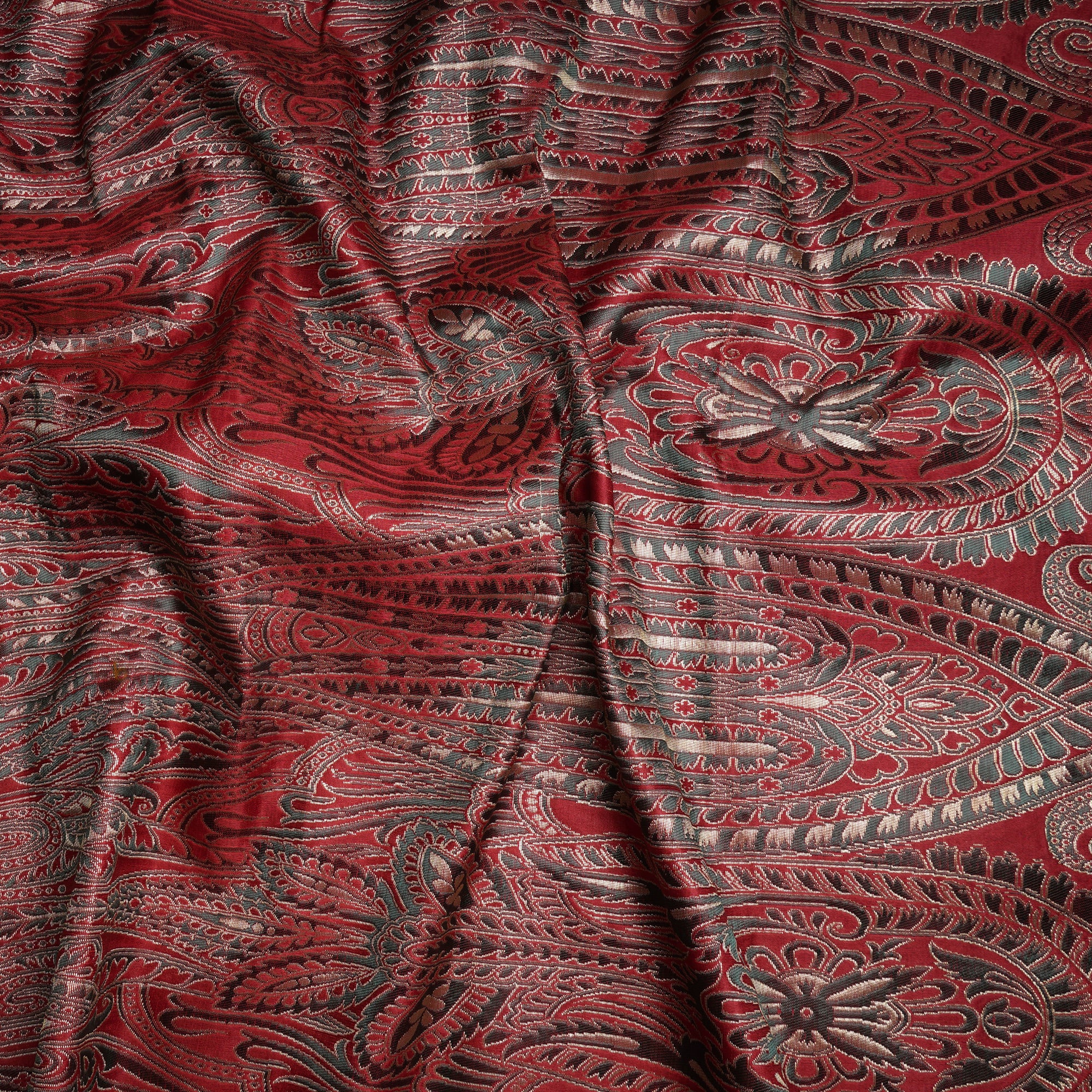 (Pre-Cut 1.90 Mtr)Maroon Paisley Pattern Handwoven Premium Banarasi Brocade Silk Fabric