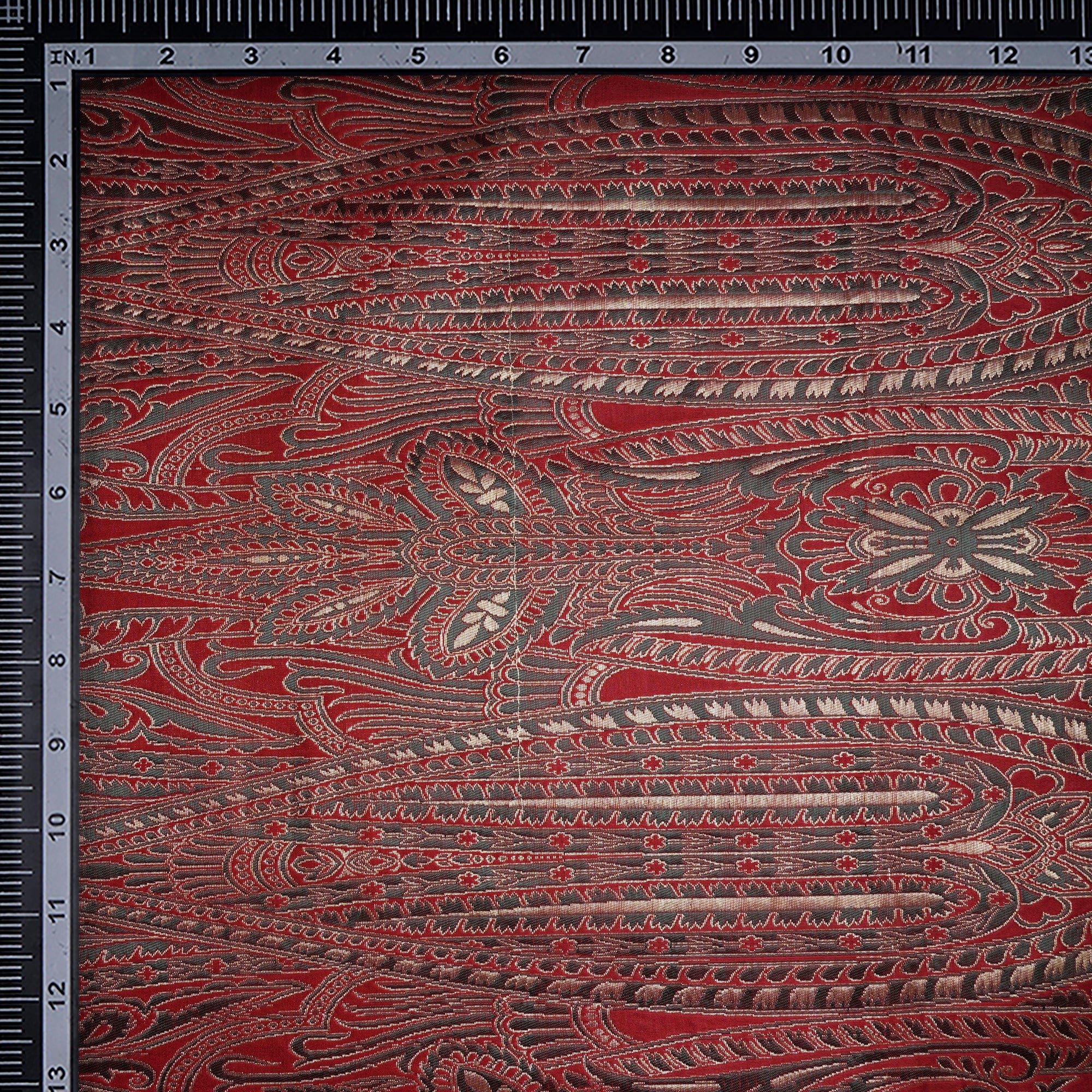 (Pre-Cut 1.90 Mtr)Maroon Paisley Pattern Handwoven Premium Banarasi Brocade Silk Fabric