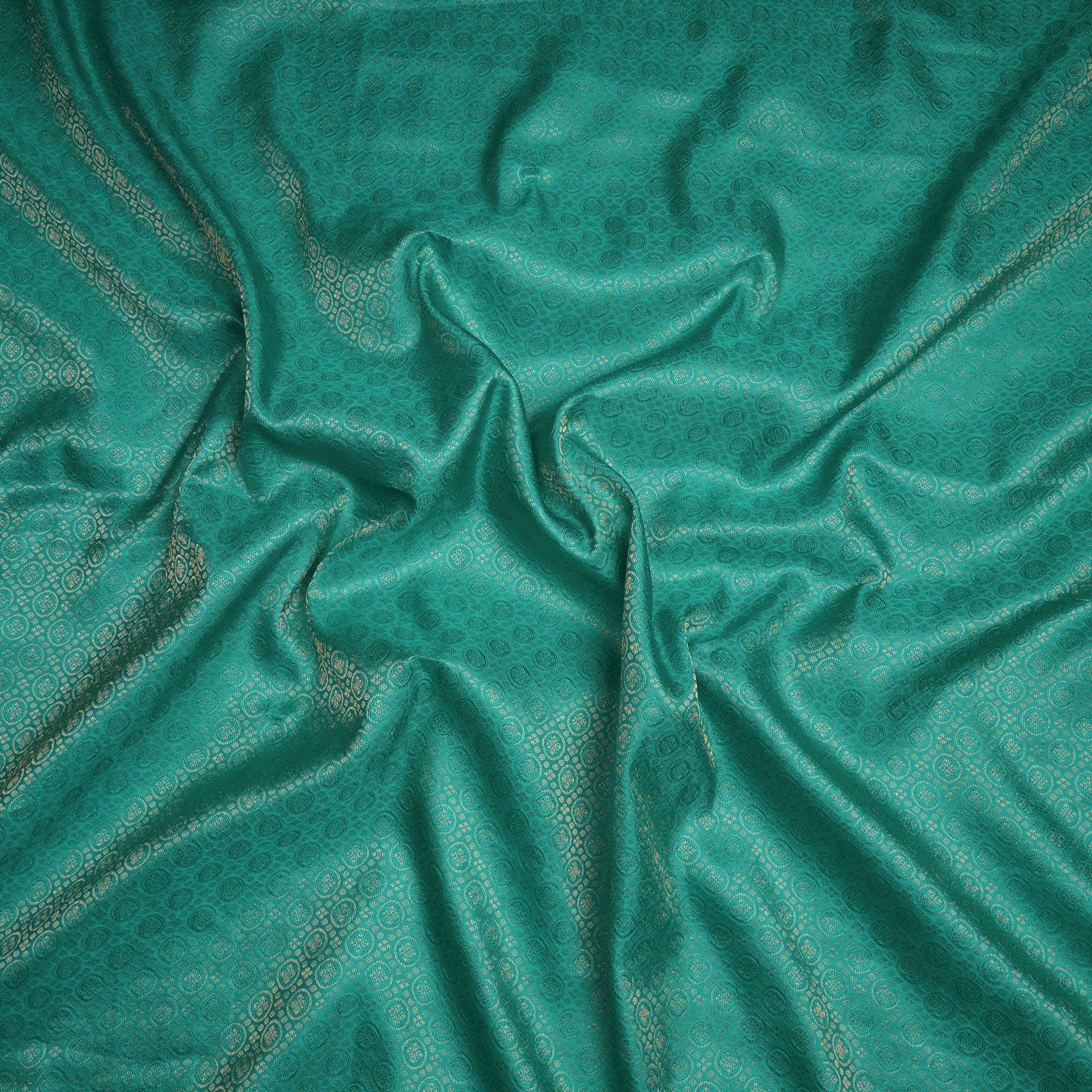 (Pre-Cut 1.30 Mtr)Green Booti Pattern Handwoven Brocade Jari Silk Fabric