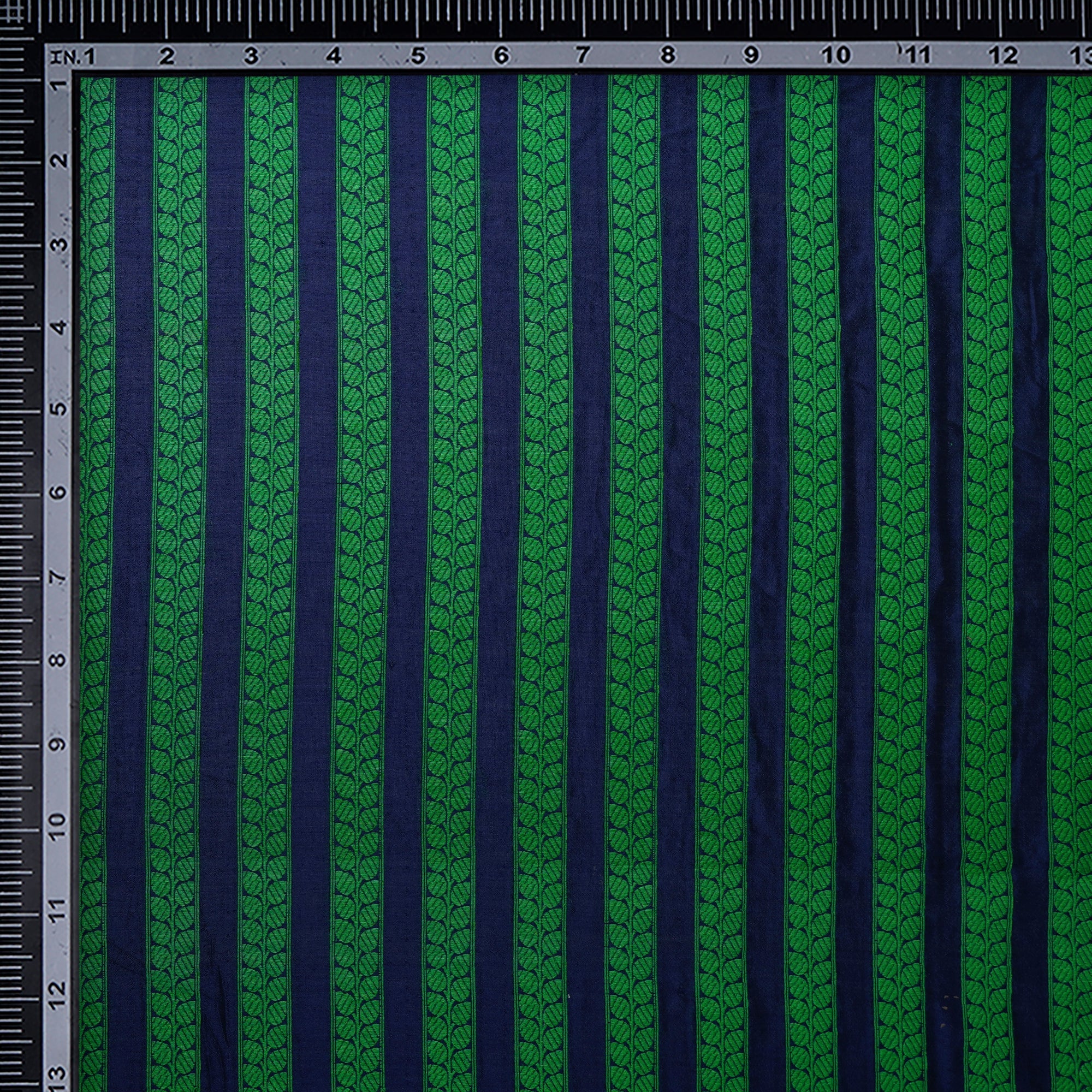 (Pre-Cut 1.00 Mtr)Blue-Green Stripe patterm Thread Embroidered Resham Border Fabric