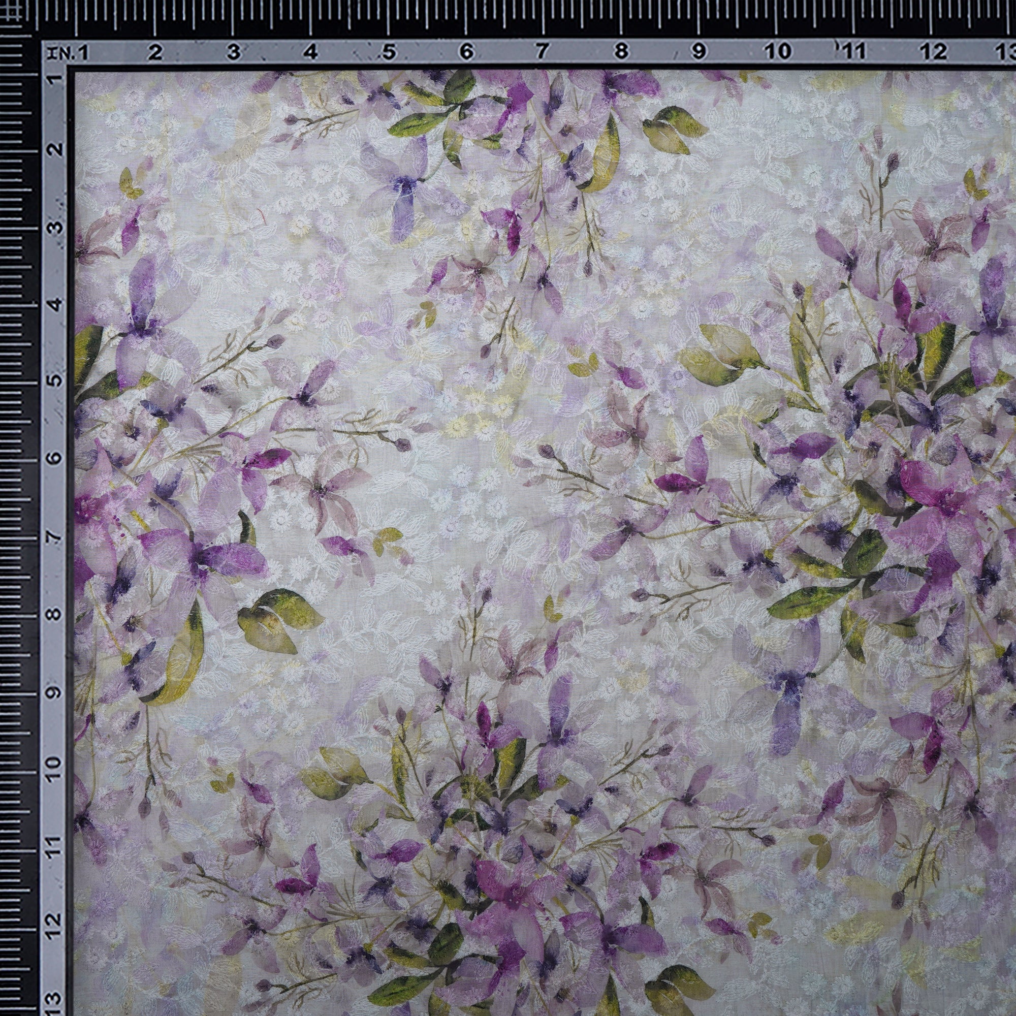 (Pre-Cut 1.80 Mtr)Off -White Floral Pattern Thread Embroidered Kora Cotton Fabric