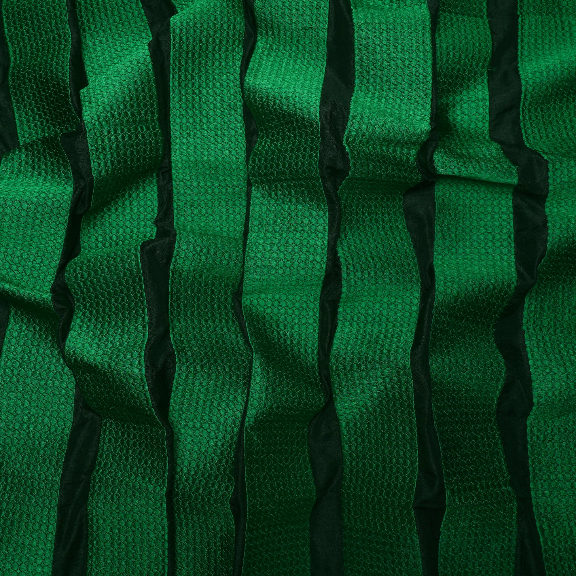 (Pre-Cut 2.60 Mtr)Black-Green Stripe patterm Thread Embroidered Border Fabric