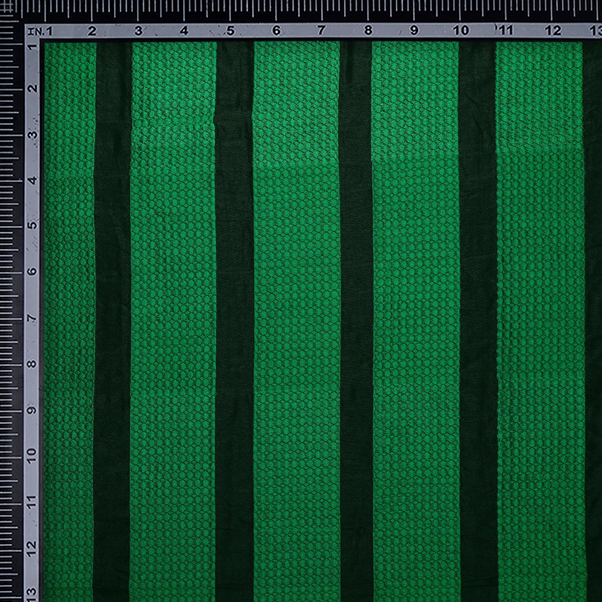 (Pre-Cut 2.60 Mtr)Black-Green Stripe patterm Thread Embroidered Border Fabric