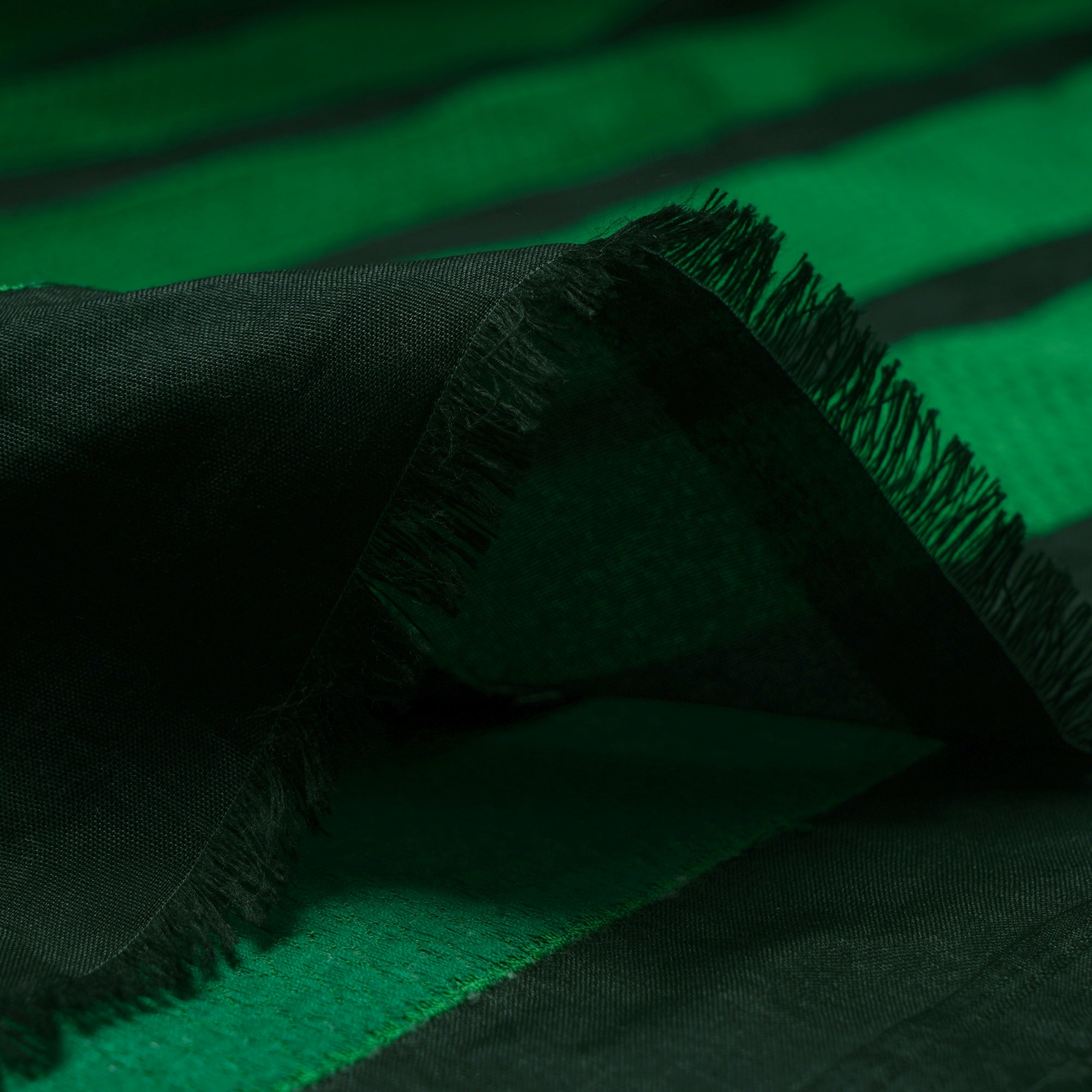 (Pre-Cut 2.60 Mtr)Black-Green Stripe patterm Thread Embroidered Border Fabric