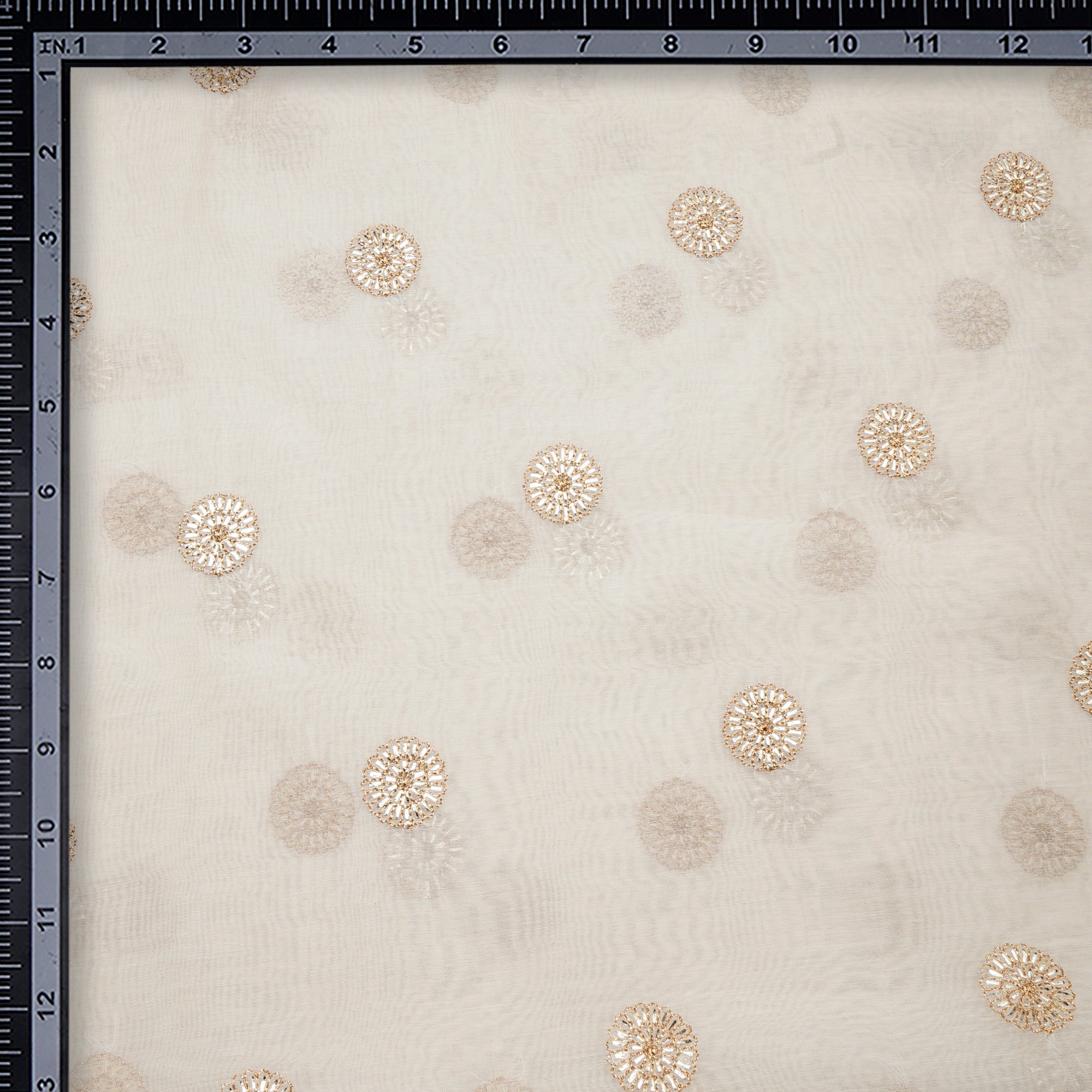 (Pre-Cut 2.70 Mtr)Off White Dyeable Booti Pattern Zari Embroidered Chanderi Fabric