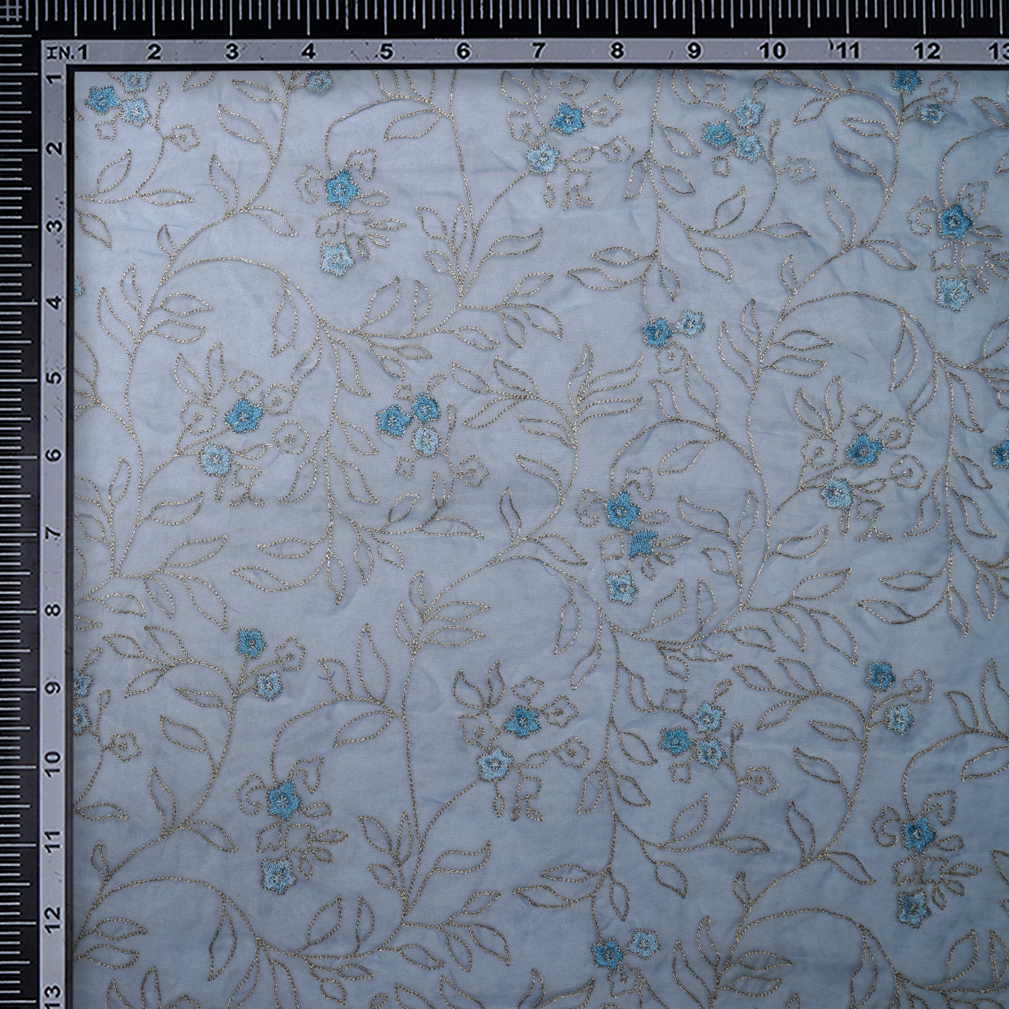 (Pre-Cut 1.60 Mtr) Blue Color Embroidered Fine Chanderi Fabric