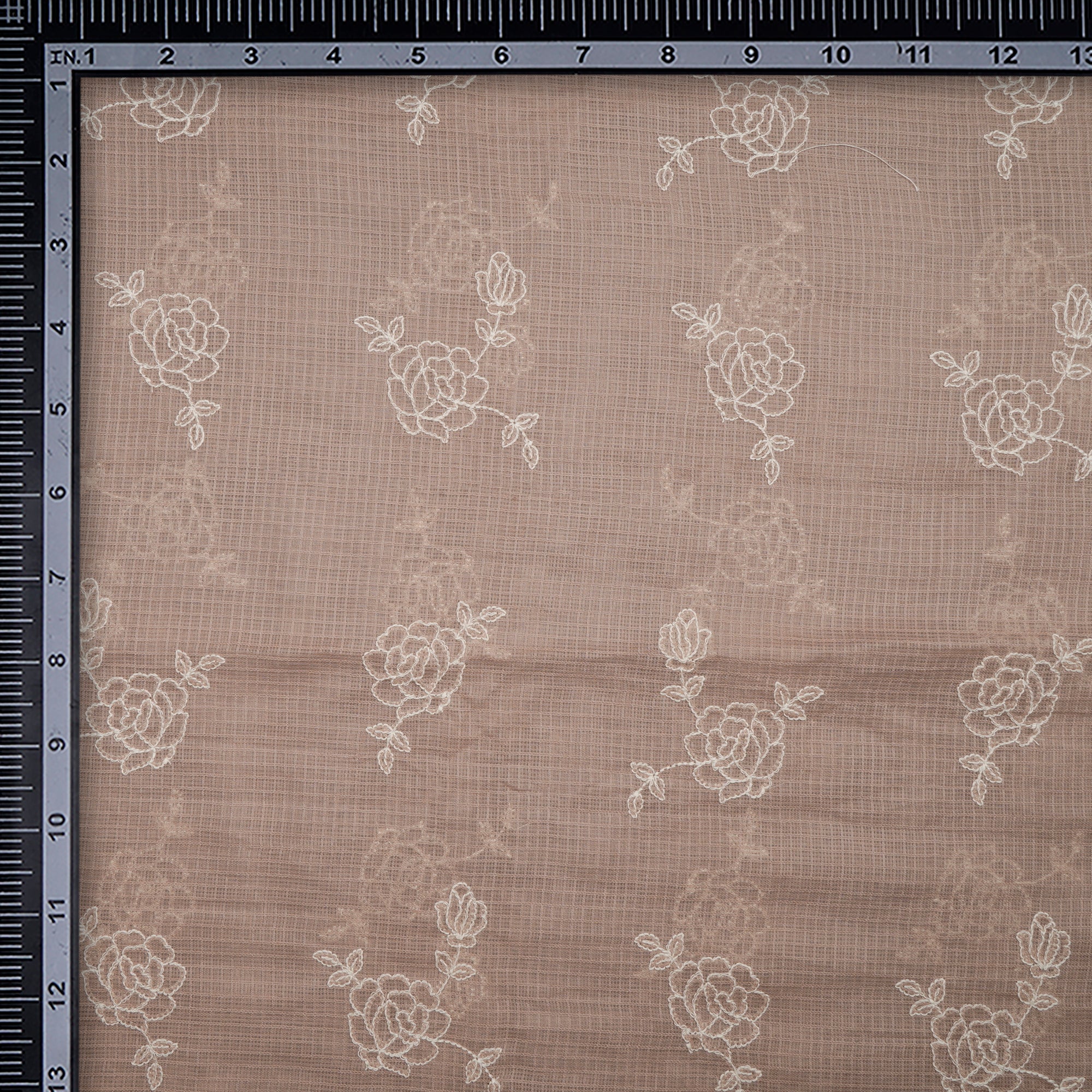 (Pre-Cut 0.50 Mtr)Frappe Floral Pattern Thread Embroidered Kota Cotton Fabric